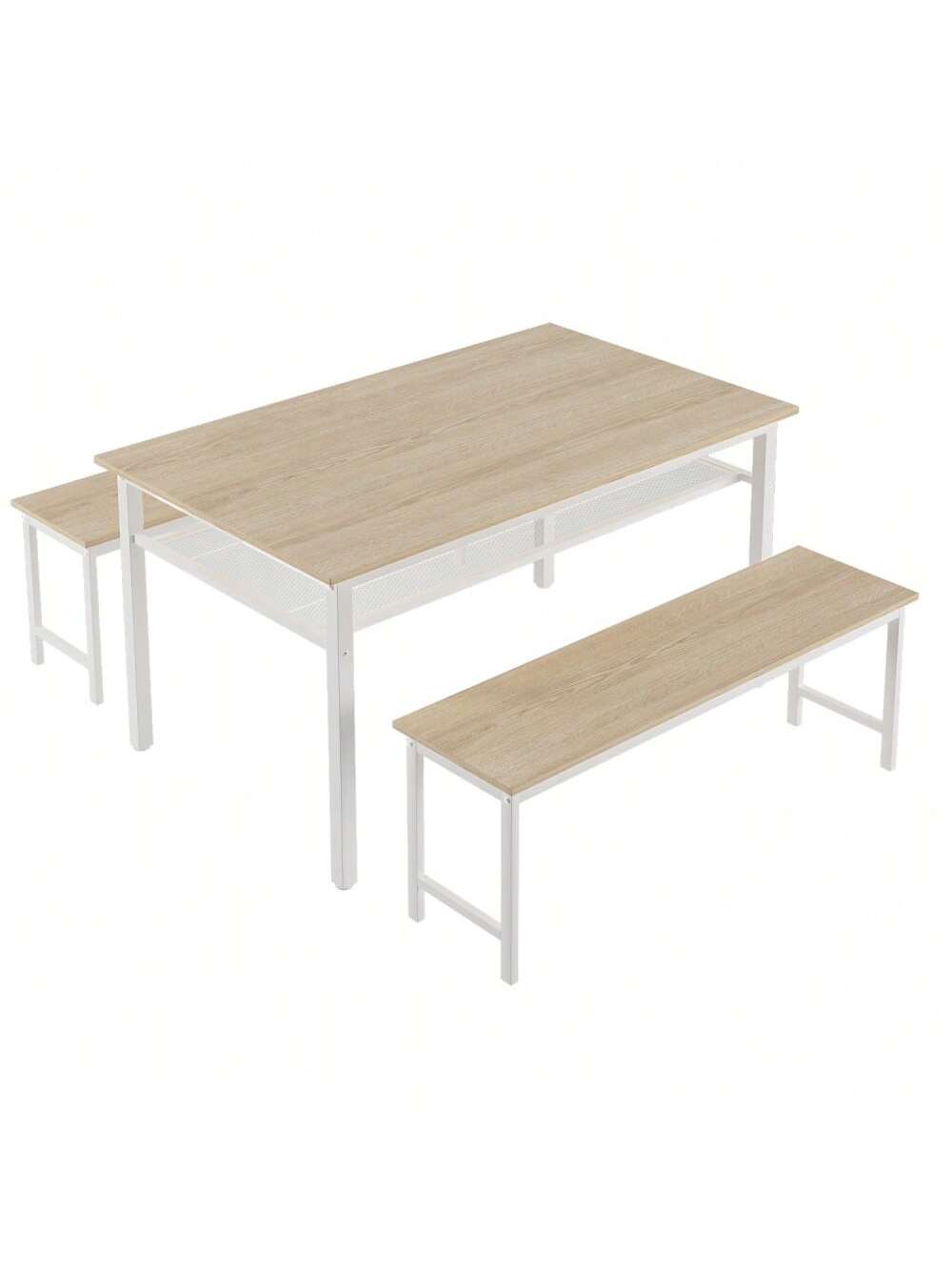 Qeetex FQGXY-PPQ3LDPJU-HF4 3-Piece Dining Table Set For 4. Kitchen Table With 2 Benches.43.3'' W Space Saving Dining Room Table With Metal Frame and MDF Wood Board. Ideal For Home. Restaurant. Patio Outdoor
