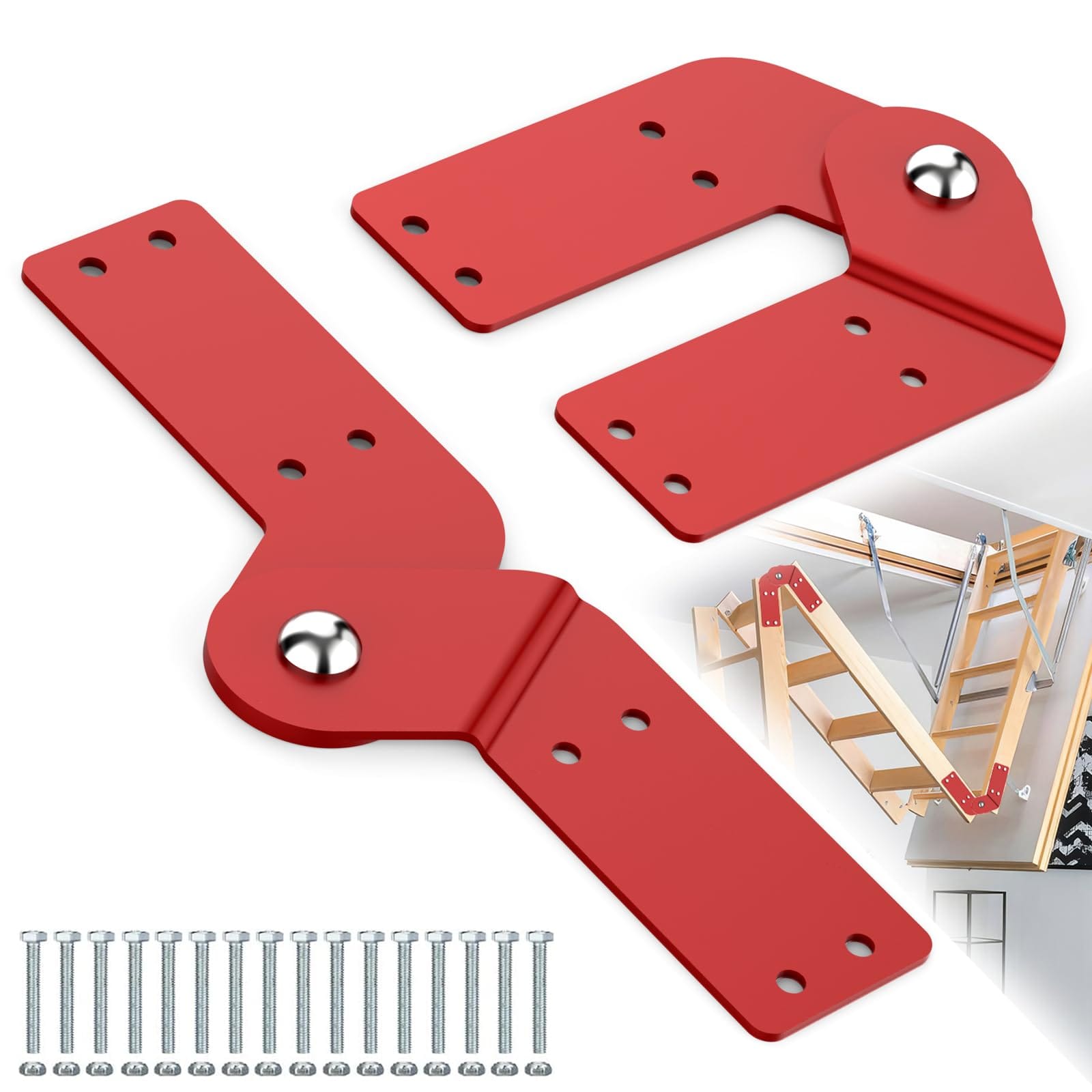 Lukvuzo  Attic Ladder Hinge for Attic Ladder Pull Down System Hinges Attachment Accessories Herringbone Ladder Tie Rod Red Small