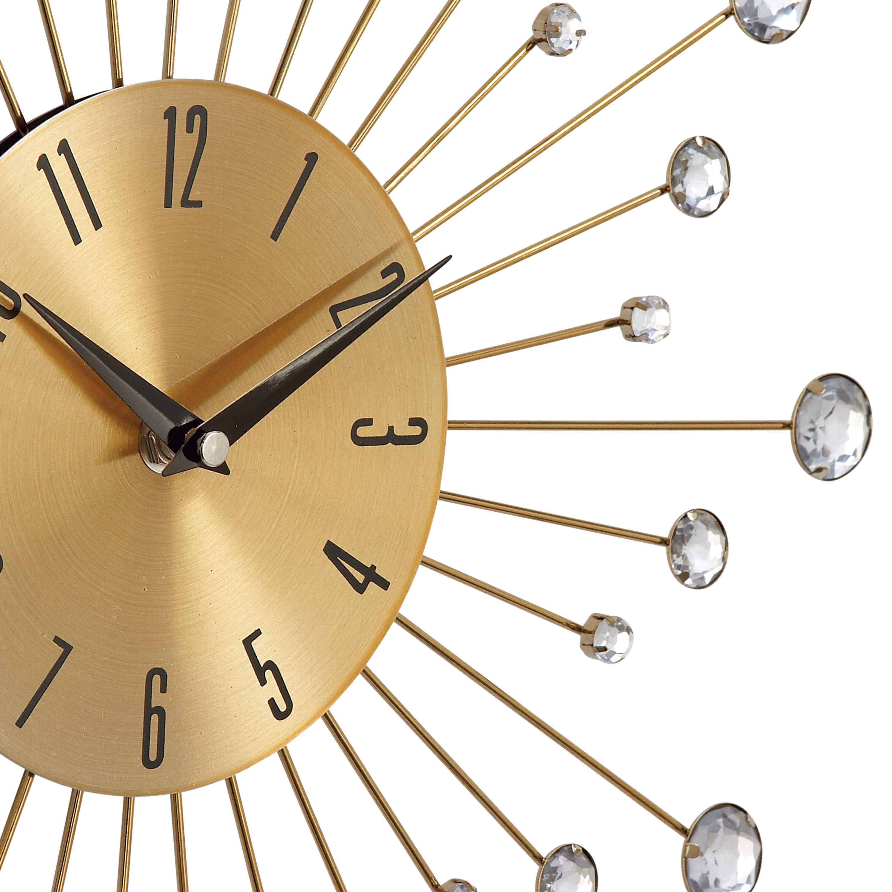 Gold Metal Starburst Wall Clock with Crystal Accents, 15"