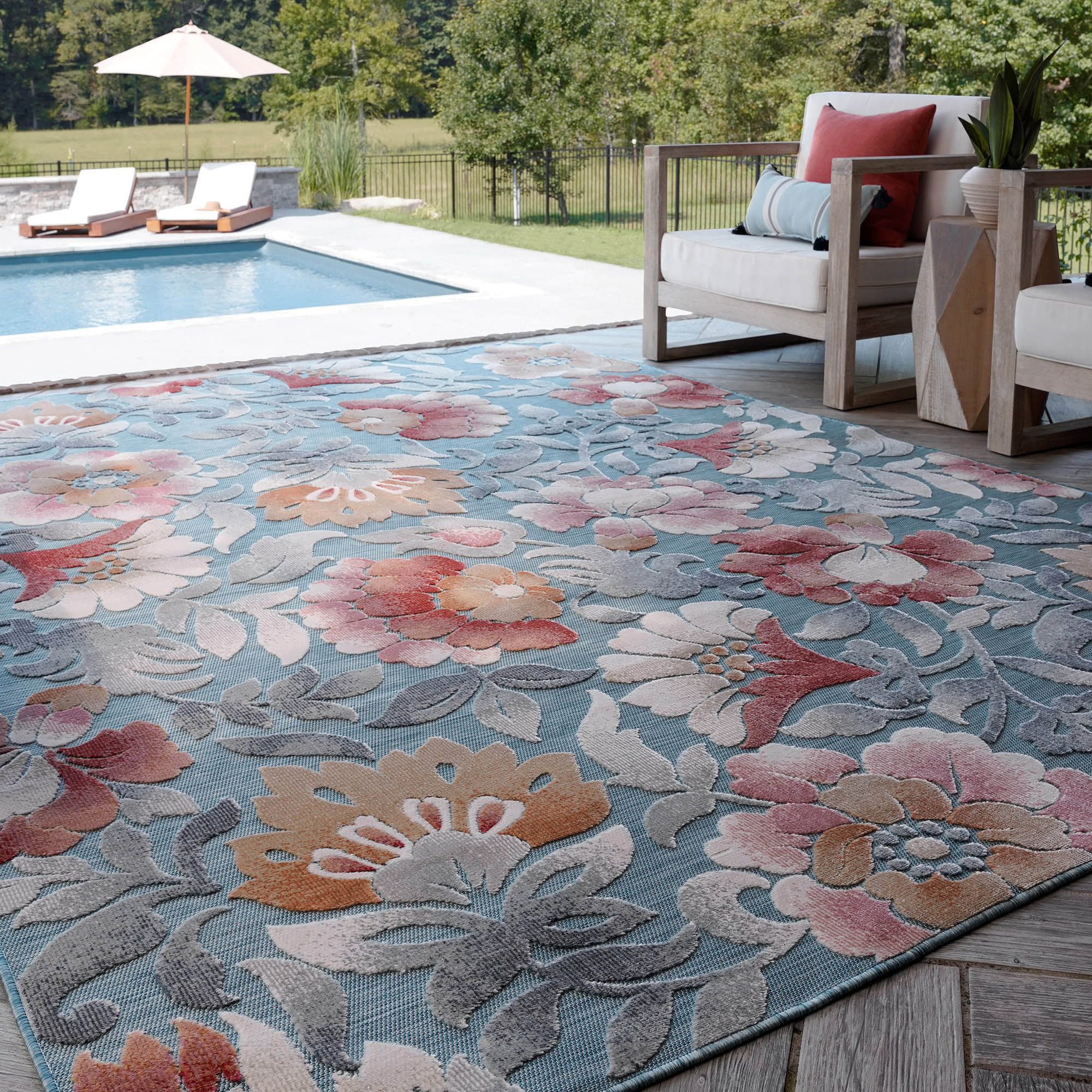 Tayse TRP1435 9X12 Tropic 9 x 12 (ft) Flatweave Polypropylene Aqua Rectangular Indoor/Outdoor Area rug