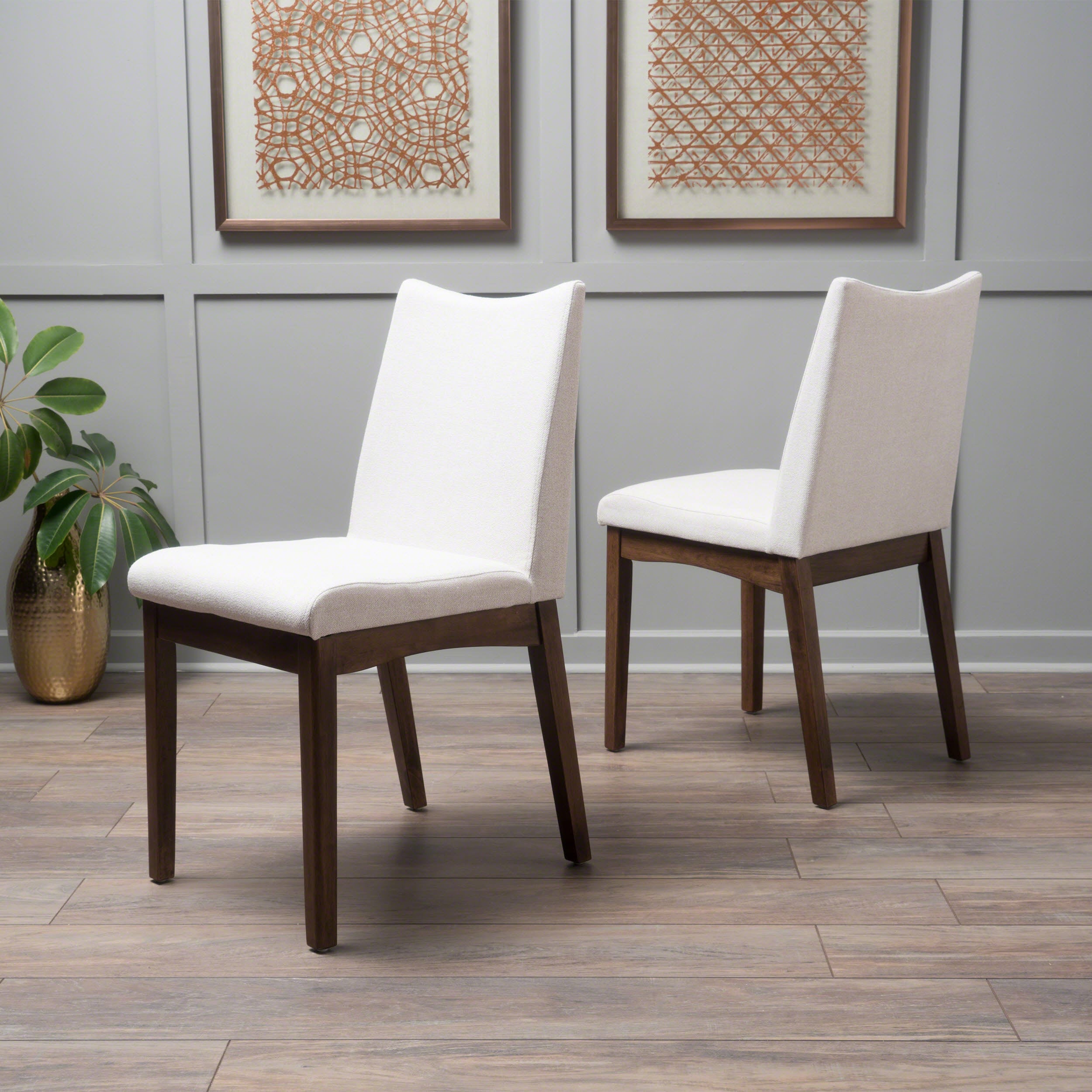 Mid-Century Modern Upholstered Dining Chairs in Light Beige