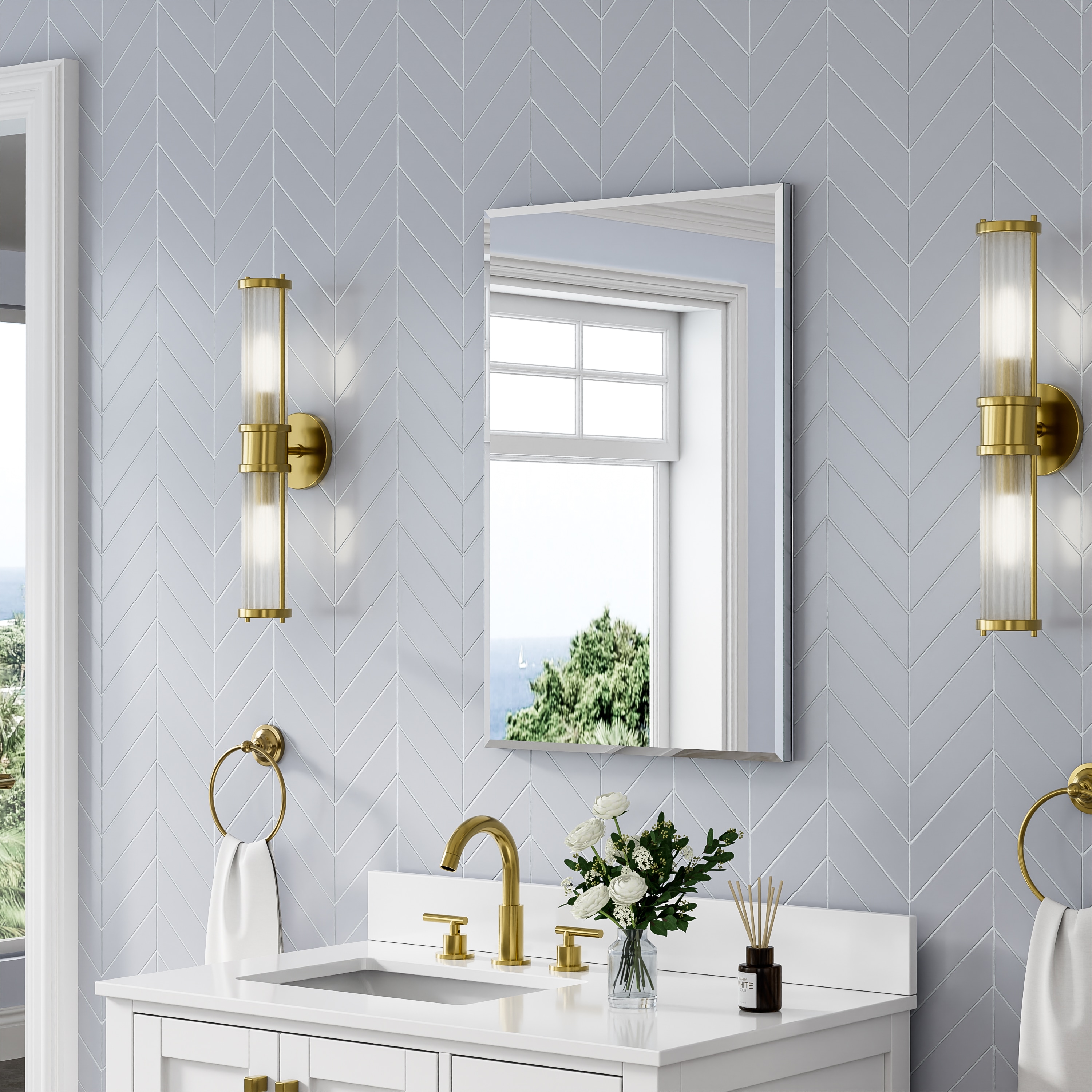 Forclover Combo Set 80-in x 30-in Surface/Recessed Mount Silver Mirrored Rectangle Soft Close Medicine Cabinet