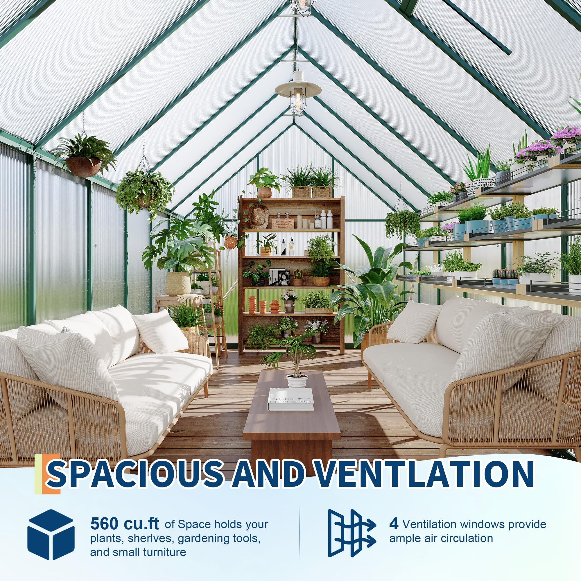 IdealHouse 8x14FT Green Robust Large Walk In Polycarbonate Greenhouse ...