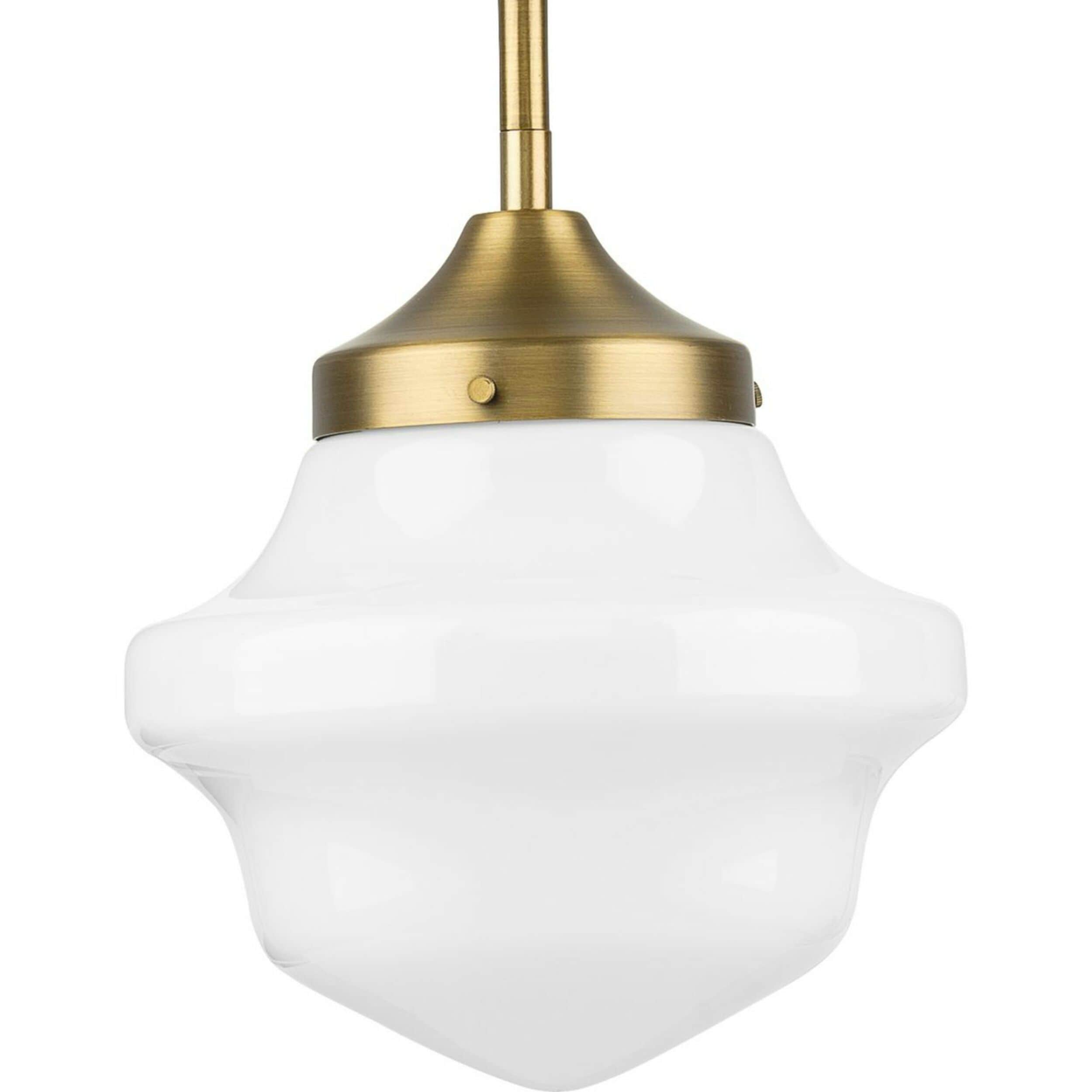 Progress Lighting P5196-163 School House Vintage Brass Transitional Opal glass Schoolhouse Small Hanging Pendant light