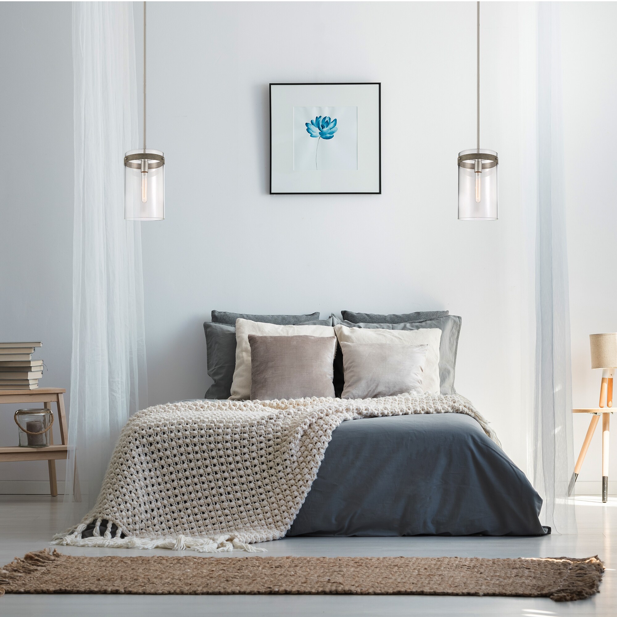Designers Fountain D227M-7P-BN Reflecta Brushed Nickel Modern/contemporary Clear glass Cylinder Medium Hanging Pendant light