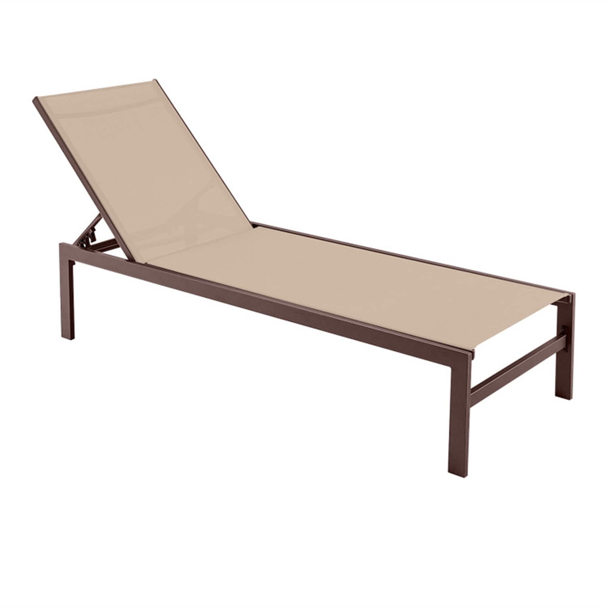 BABOOM BOM-10502CF-CO 6-Position Chaise Lounge Chairs brown Aluminum Frame Stationary Chaise Lounge Chair with Brown Sling Seat