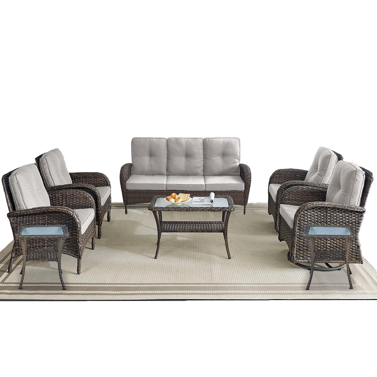 Rilyson FS114R50085087R60-2 8 -Piece Wicker Patio Sofa Conversation Set with Off-white Cushions