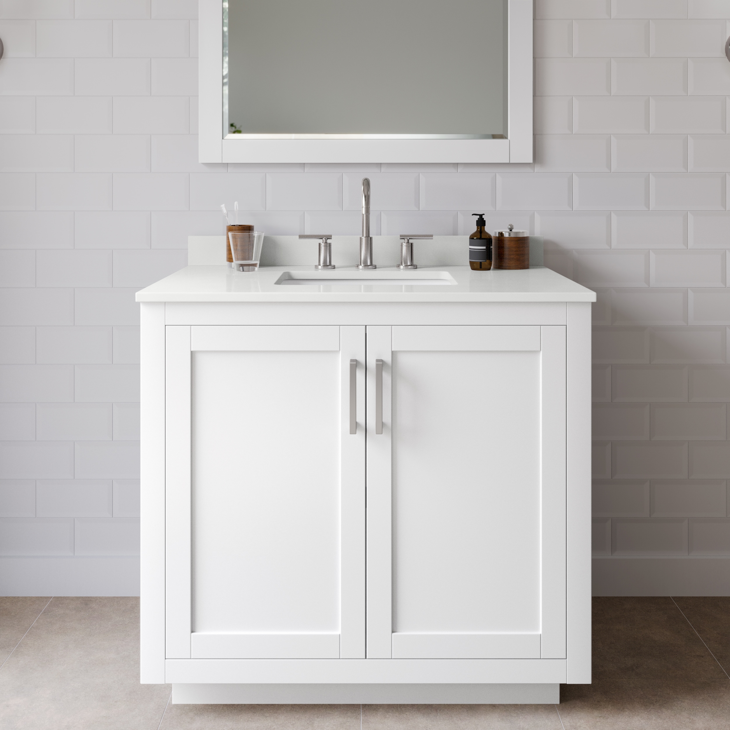 Wyndham Collection WCF292936SWHWQUS3M34 Miranda 36-in White Undermount Single Sink Bathroom Vanity with White Quartz Top (Mirror Included)