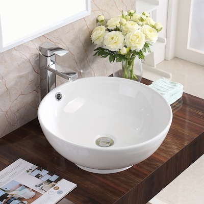 Karran Valera White Glossy Vessel Round, Above Vanity Bathroom Sinks