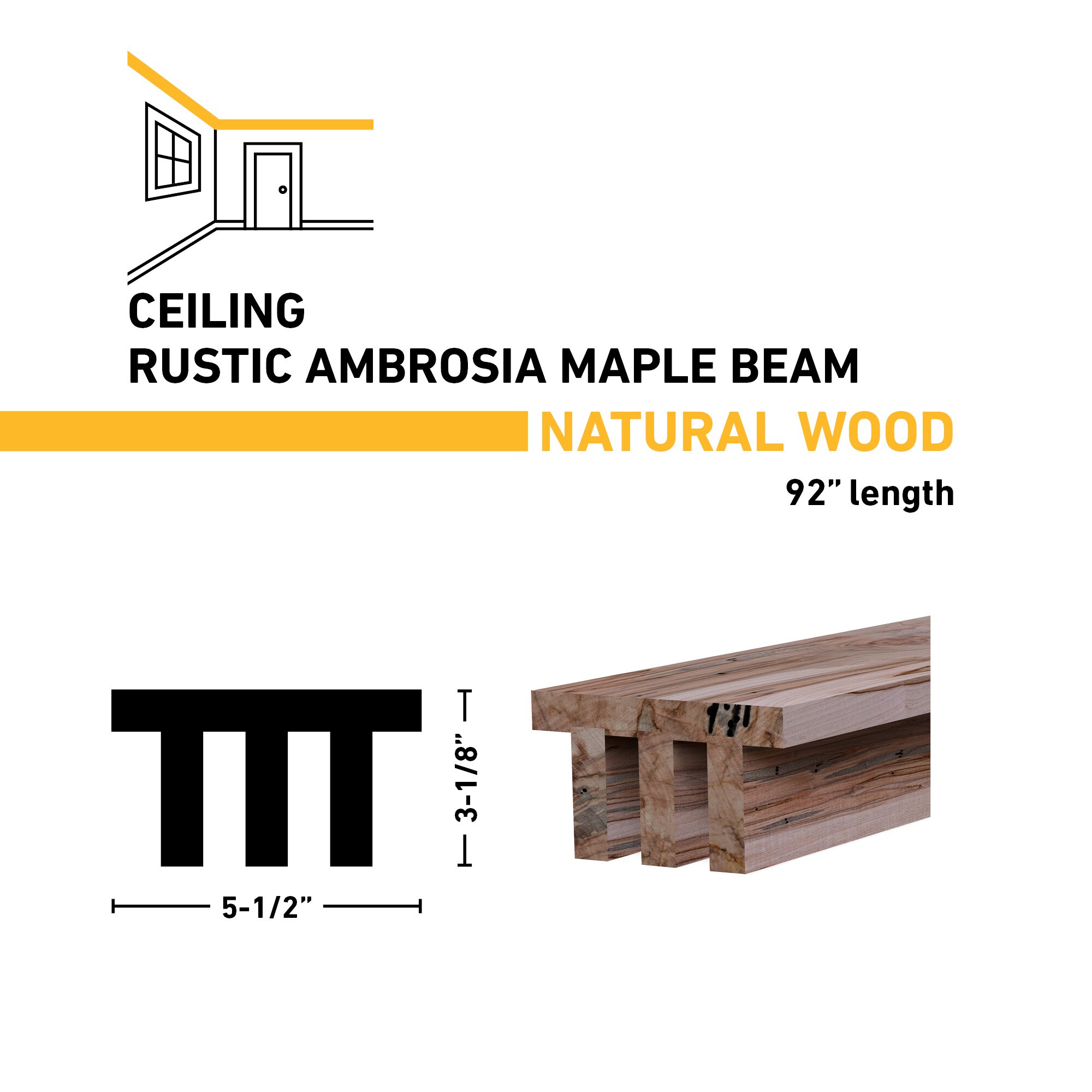 Ornamental Mouldings BEAMRUS03-92WMP5X3 Faux-Beams - View #3