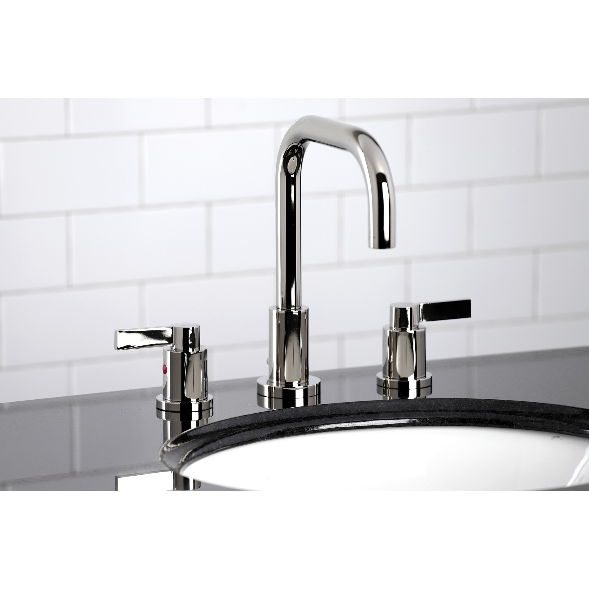 Kingston Brass WLFSC8939NDL NuvoFusion Polished nickel Widespread 2-handle High-arc Residential Handle Bathroom Sink Faucet with Drain