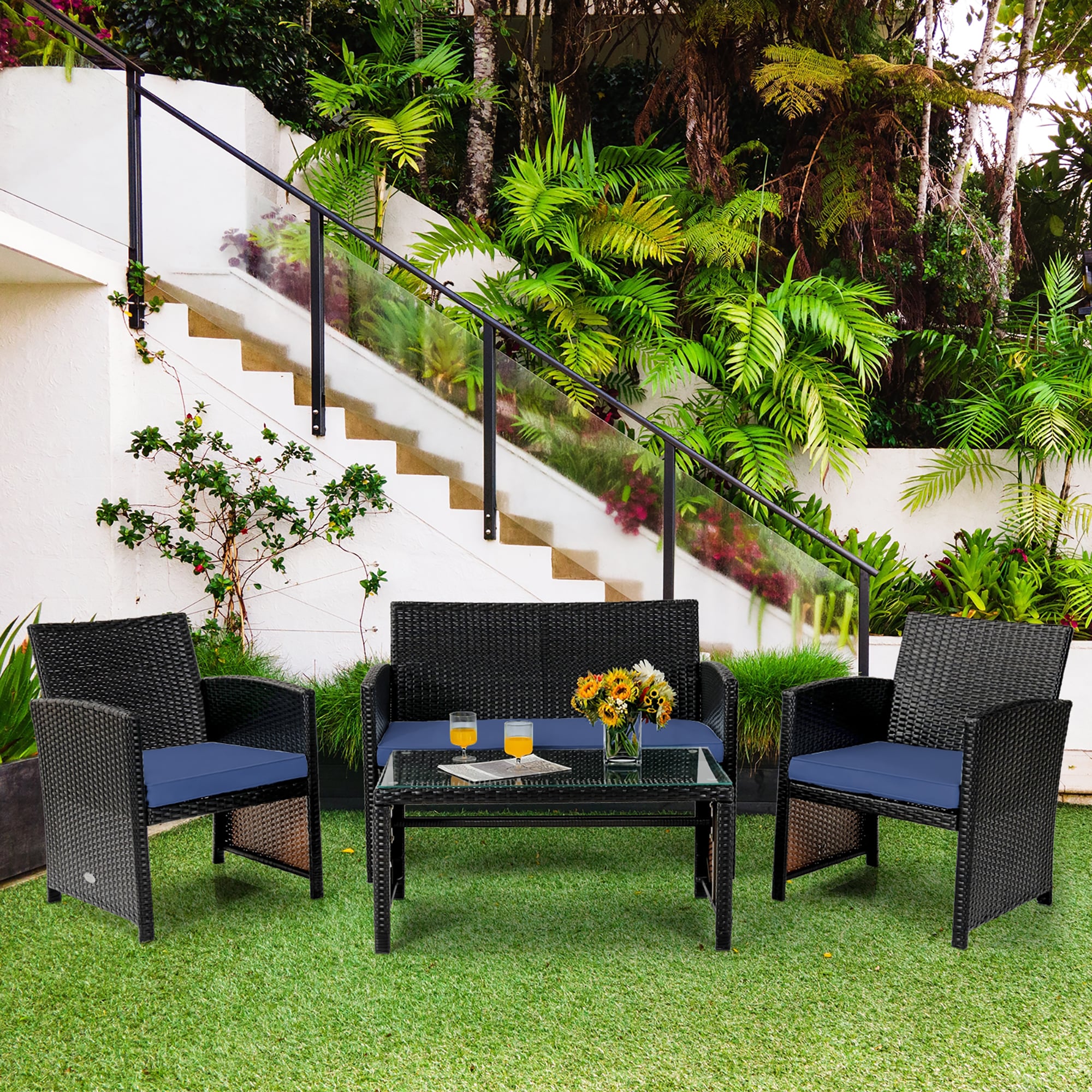 BABOOM Outdoor Furniture Sofa Set 4-Piece Rattan Patio Conversation Set ...