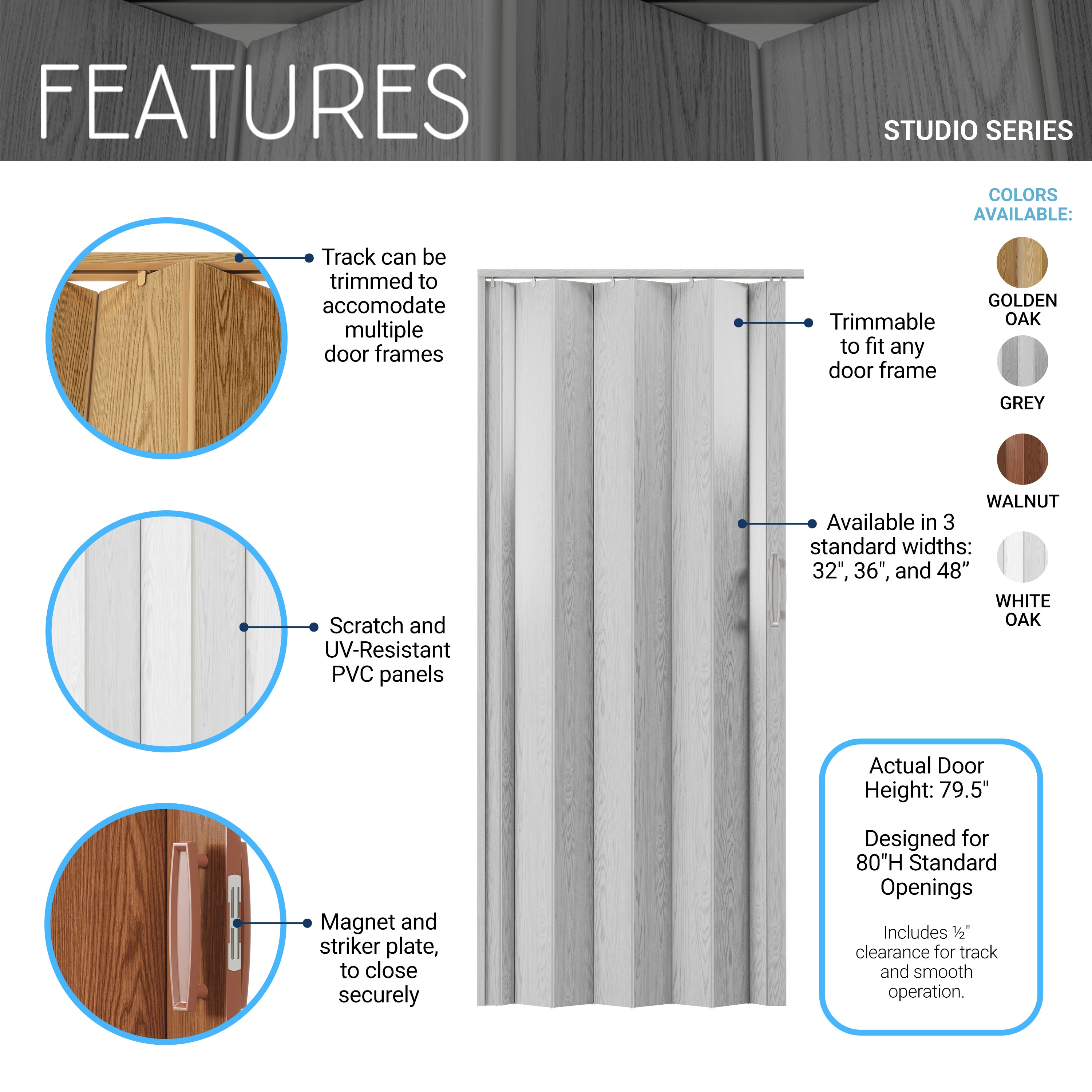 Techni Home Accordion Doors 36-in x 80-in Reversible/Universal Handing ...