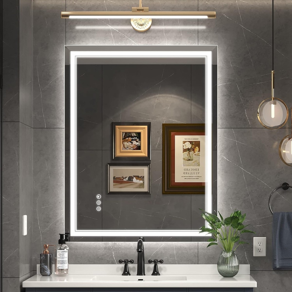 Haisijing  2 Pack LED Bathroom Mirror with Lights Backlit and Front Lit 28 x 36 Inch Wall Mounted Vanity Mirror with Anti Fog and Dimmable