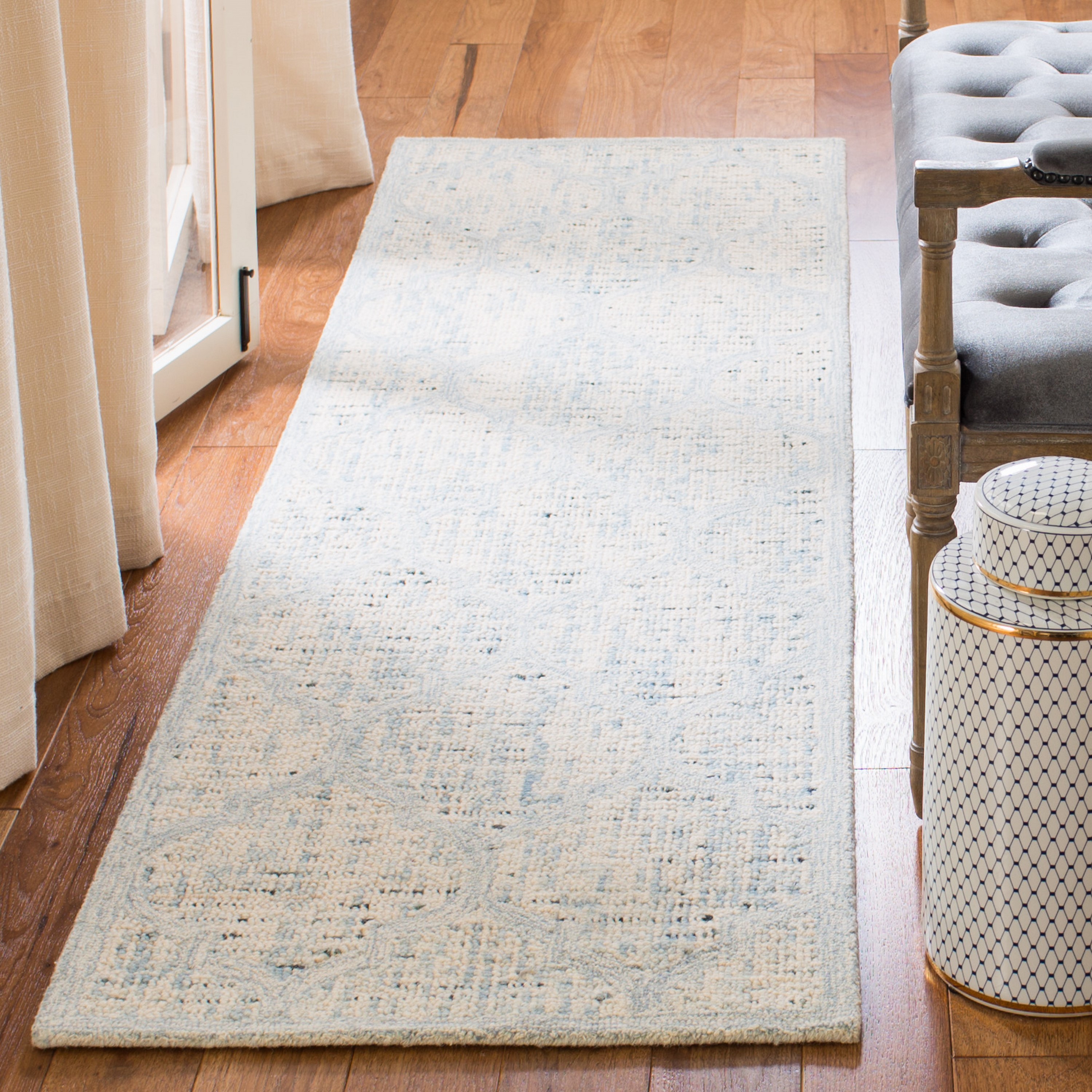 Safavieh ABT474K-28 Abstract Cerrone 2 x 8 (ft) Tufted Wool Ivory/Turquoise Rectangular Indoor Trellis Farmhouse/Cottage Runner rug