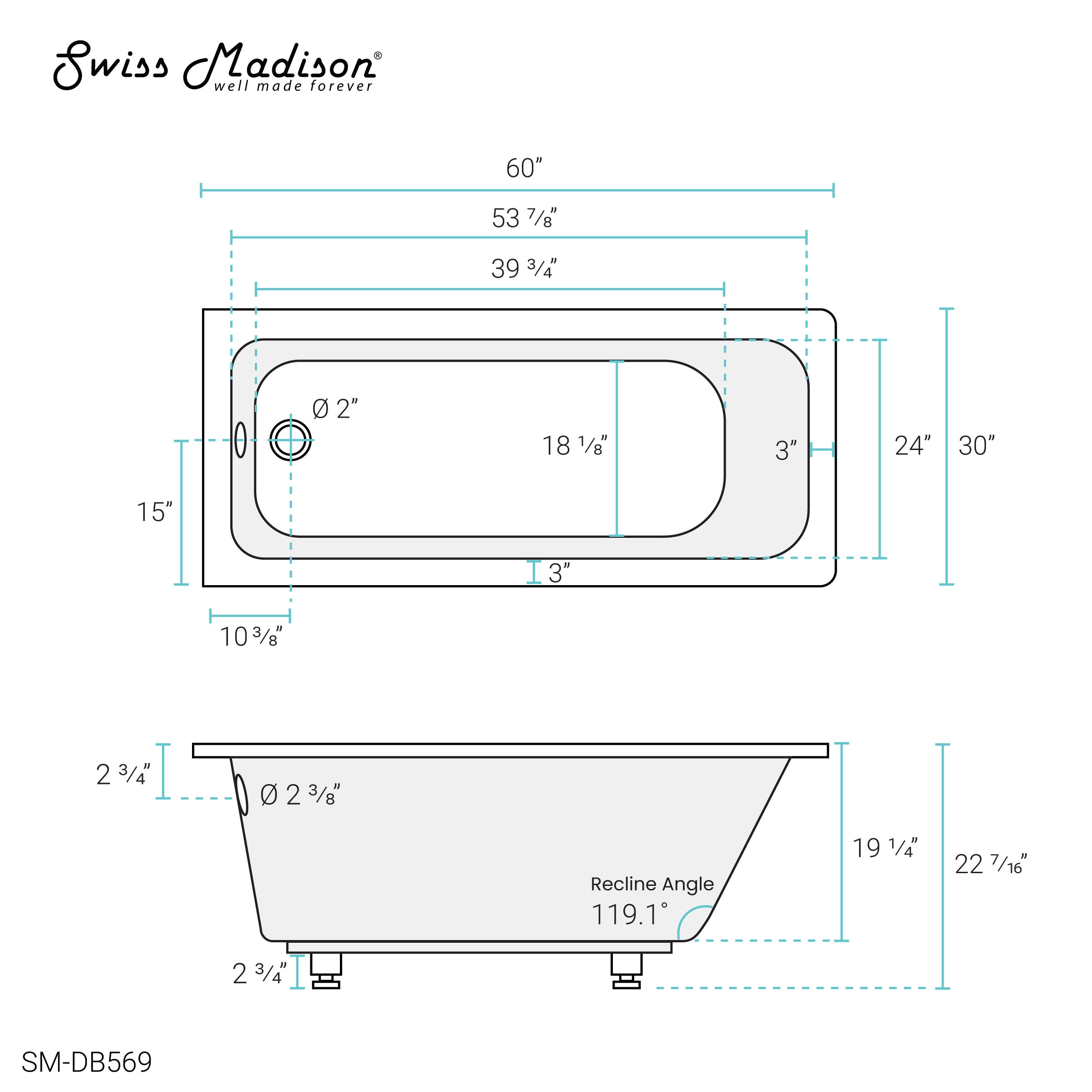 Swiss Madison Voltaire 36-in x 60-in White Acrylic Drop-In Soaking ...