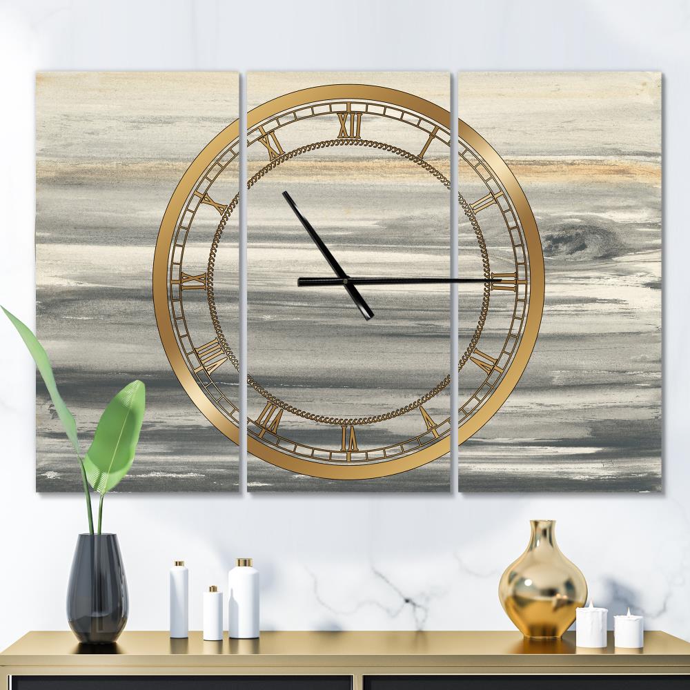 Designart 'Watercolor Colorfields II' Modern Wall Clock - Beige Metal Rectangle Indoor Clock with Roman Numerals - Oversized (23-in H and Up) in Brown -  CLM30295-3P