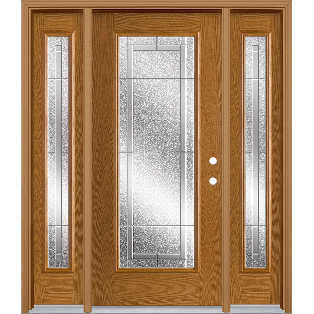 Masonite 3419849 Focus 60-in x 80-in x 4-9/16-in Fiberglass Full lite Left-hand inswing Oakcrest Stained Prehung Front Door with Sidelights with Brickmould Insulating core