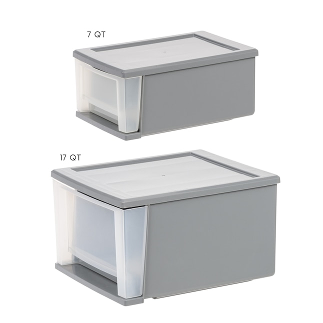 IRIS Gray Stackable Plastic Storage Drawer 8.39-in H x 12.05-in W
