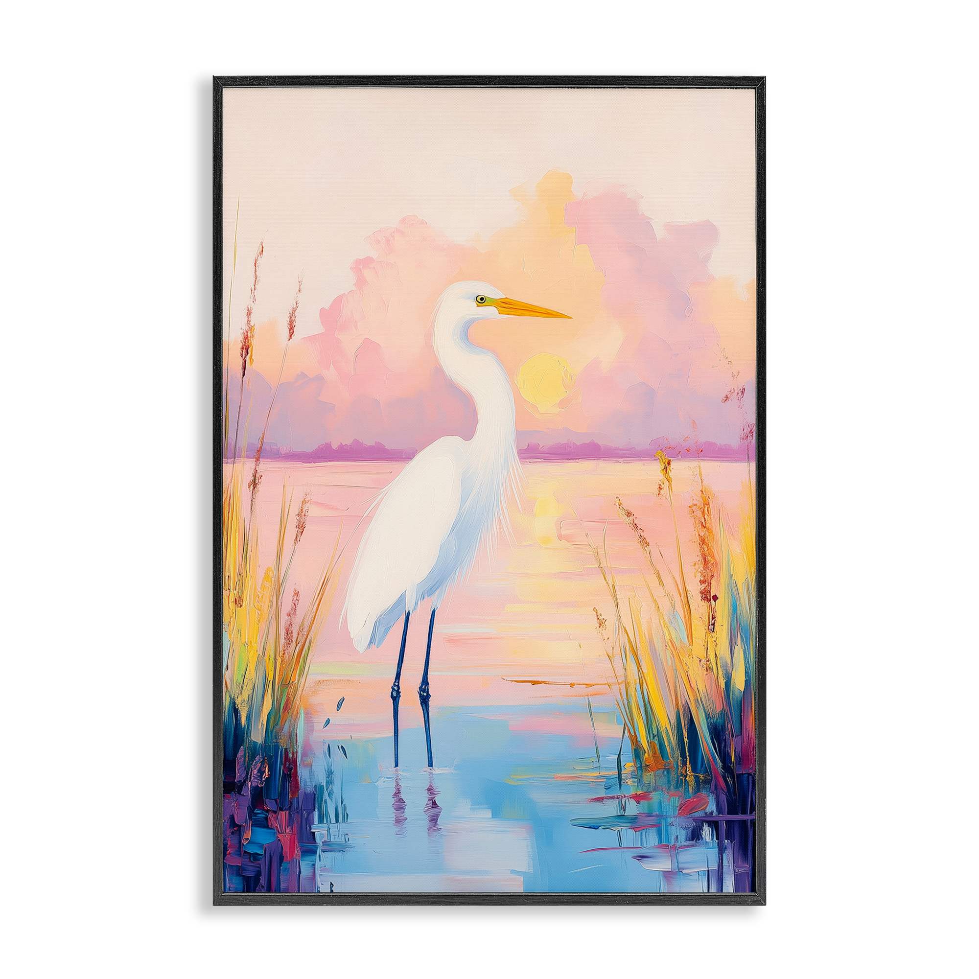 Stupell Industries BT-689-FR-16X24 Egret under Beaming Sunset Black Framed Giclee Art By Arlington Prints 16 x 24