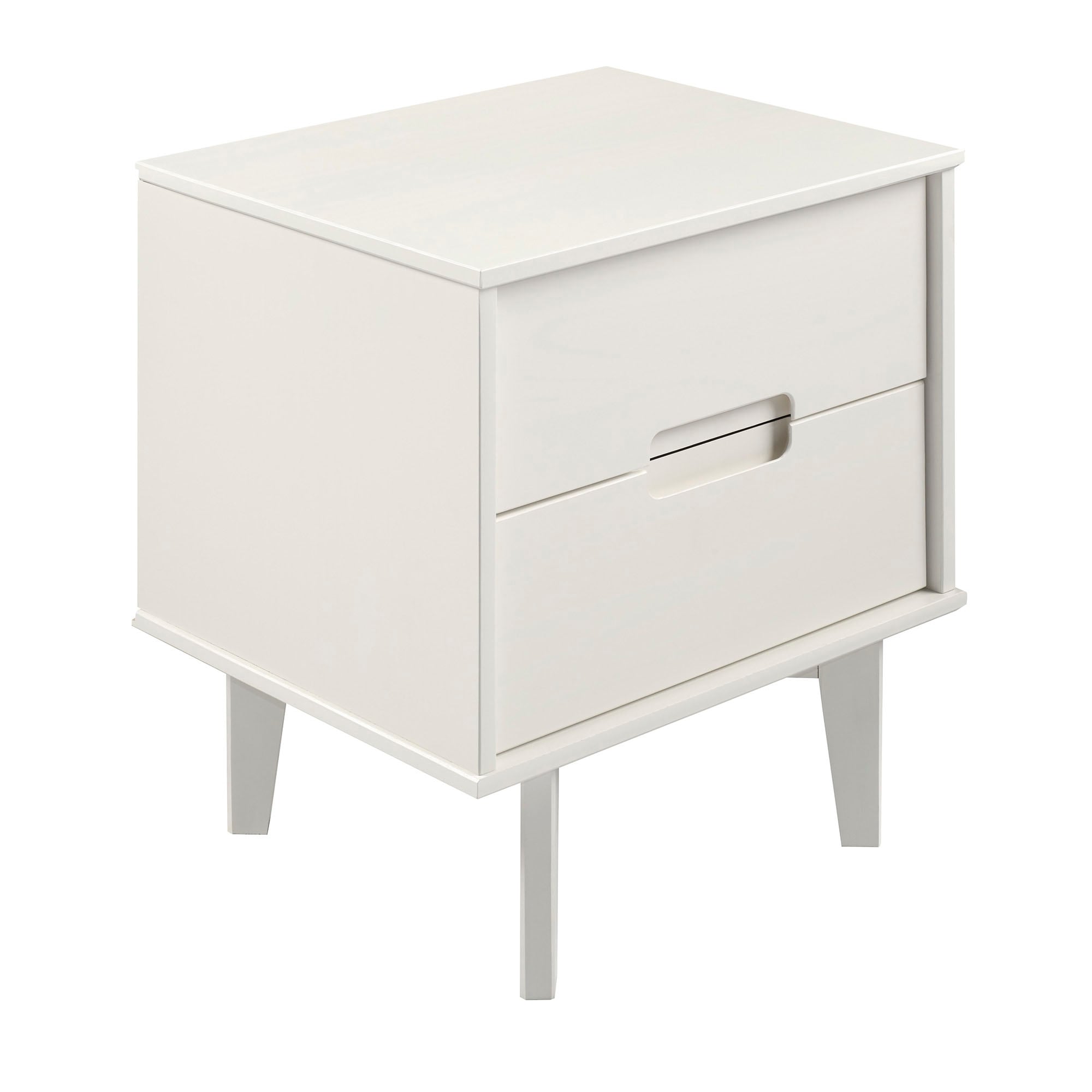 Walker Edison Contemporary White Wood Nightstand with 2 Drawers ...