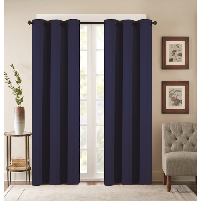 J V Textiles 84 In Navy Blue Polyester, Blackout Curtains Grommet 84