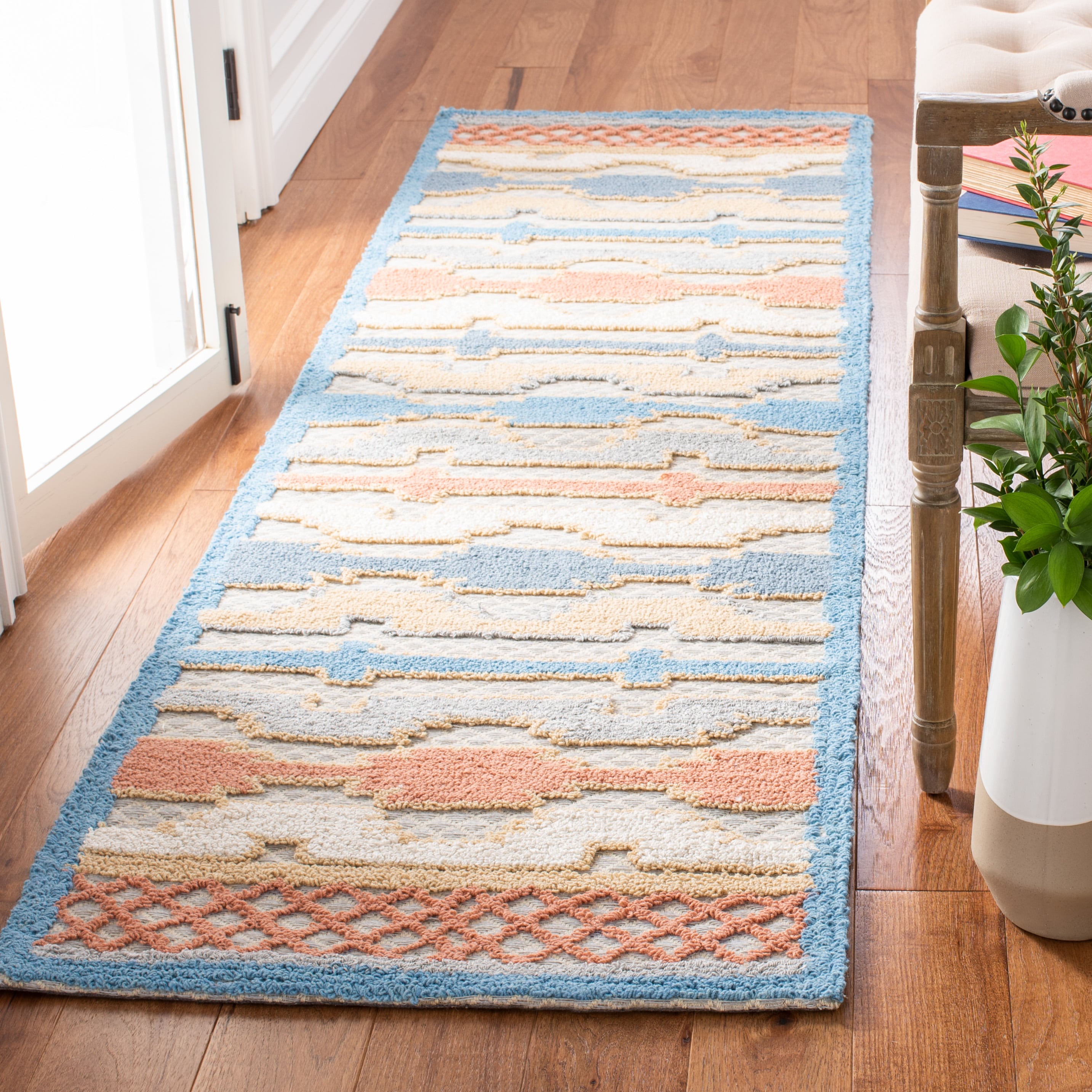 Trace Ferda 2 X 8 (ft) Wool Blue/Rust Indoor Abstract Bohemian/Eclectic Runner Rug | - Safavieh TRC221M-28