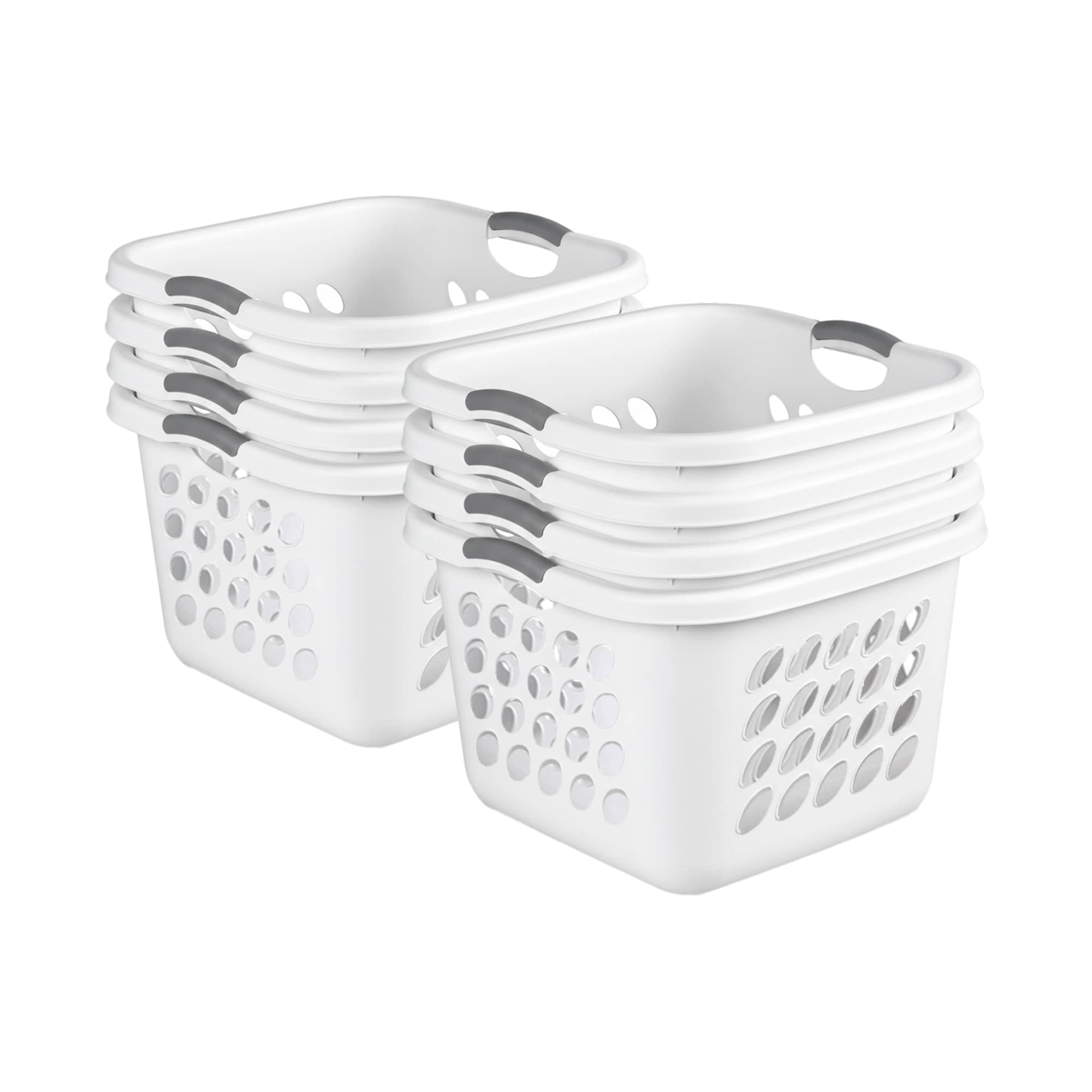 Sterilite  Square Laundry Basket 1.5 BushelHamper with Handles White 8 Pack