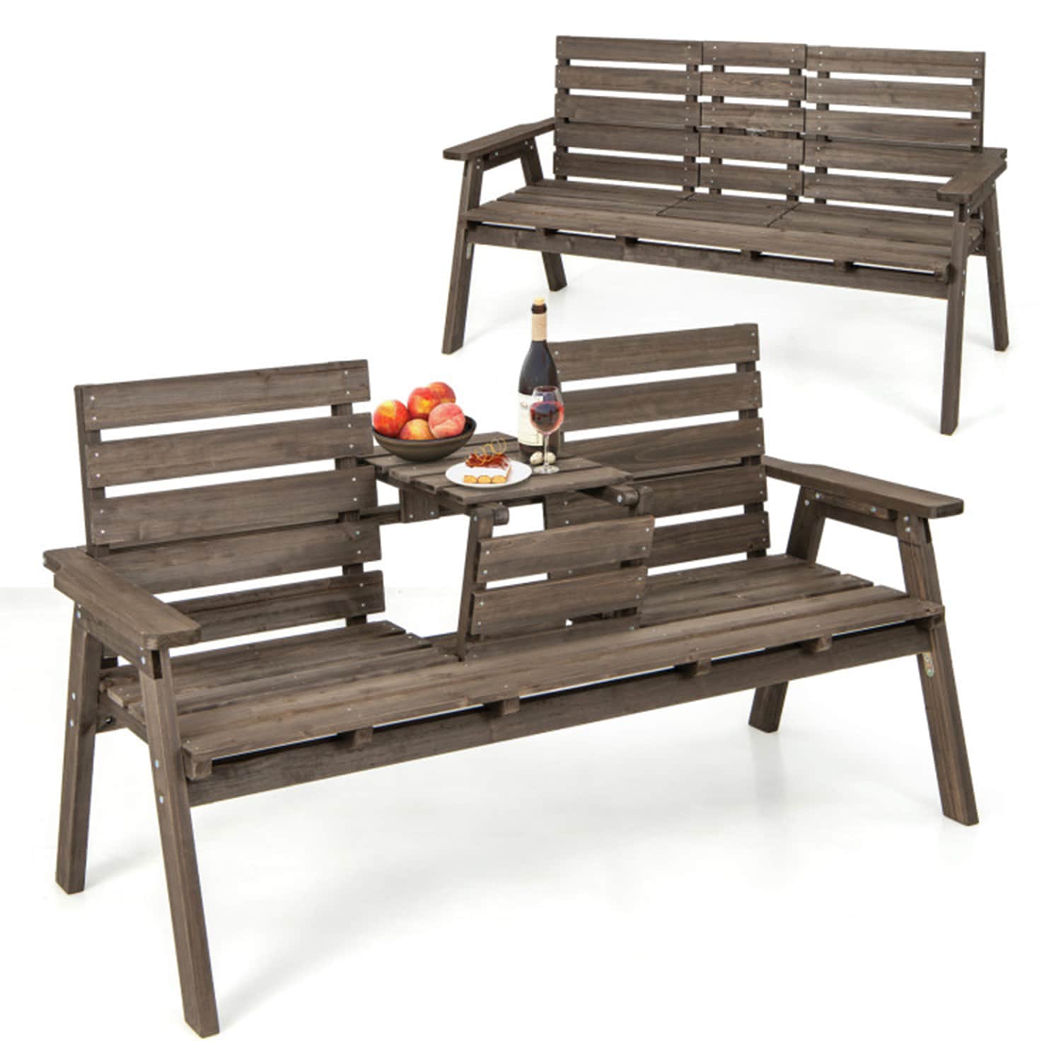 Mondawe 6420-HY 63-in W x 34-in H Coffee Douglas fir Garden Bench