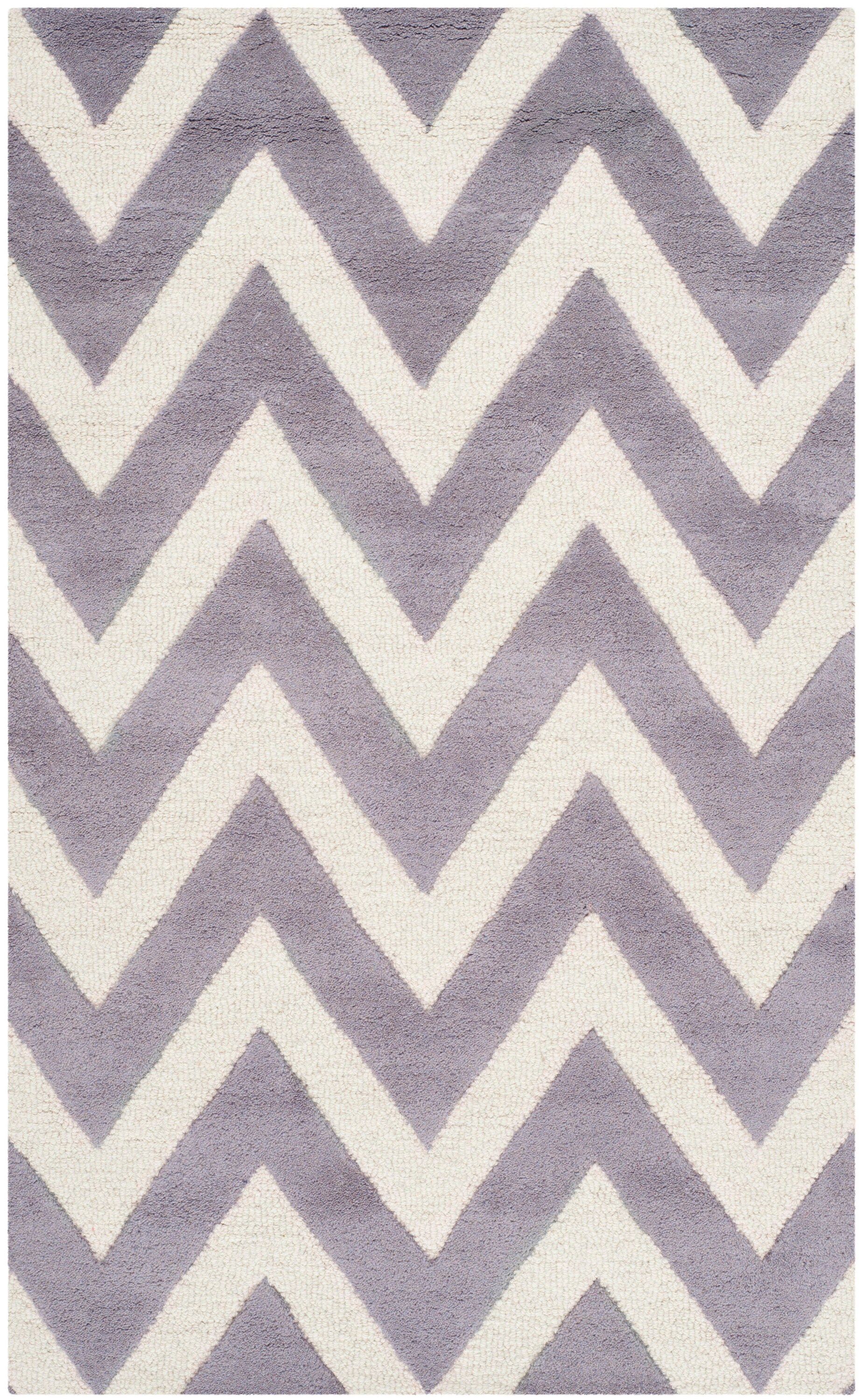Silver and Ivory Hand-Tufted Wool Area Rug, 3' x 5'