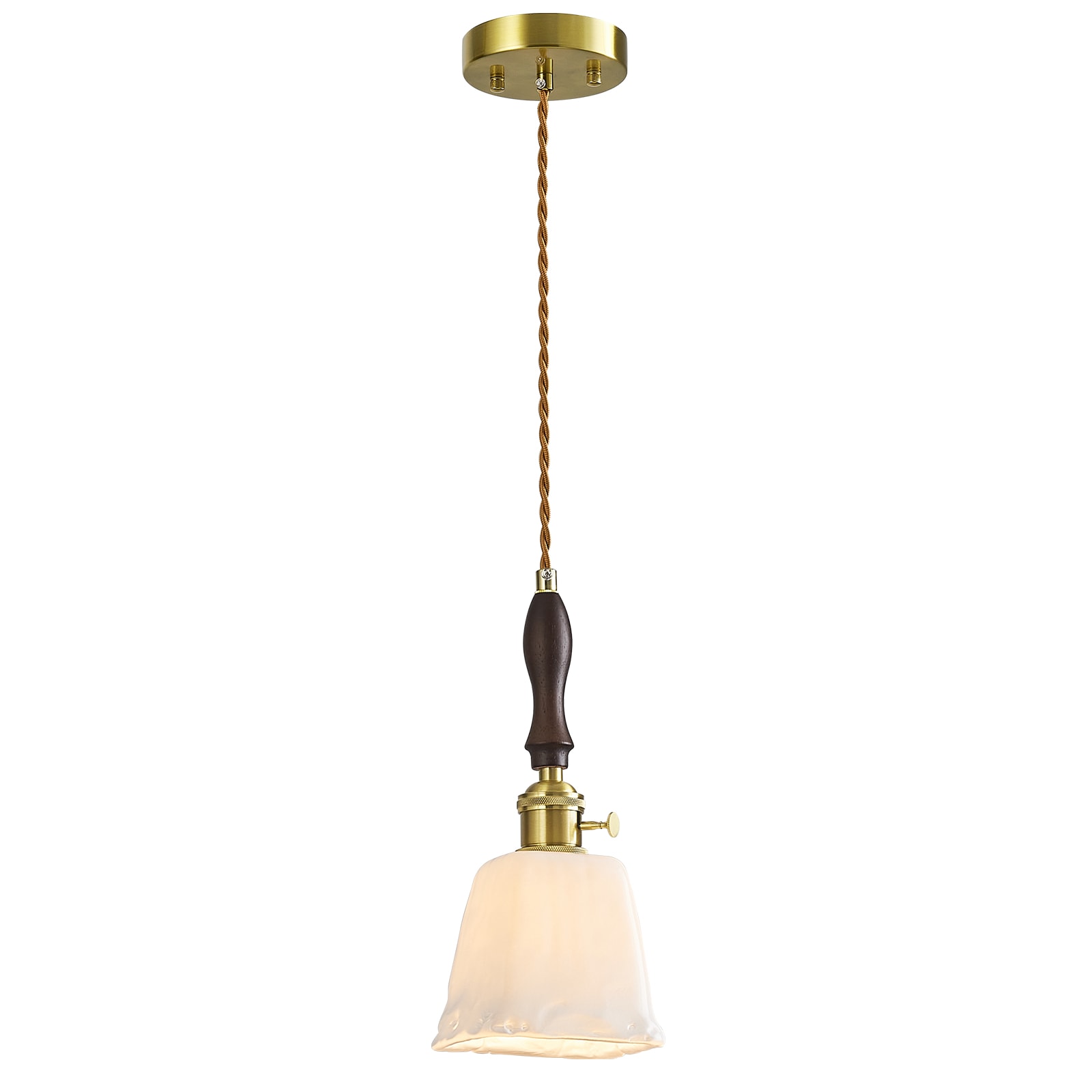 ZHLLMQ Vintage 1-Light Vintage Gold Finish -Milky White Handmade Glass Square Trapezoid Non-Integrated LED 4.33 Inch Kitchen Island Hardwired Pendant Light With Wood Handle