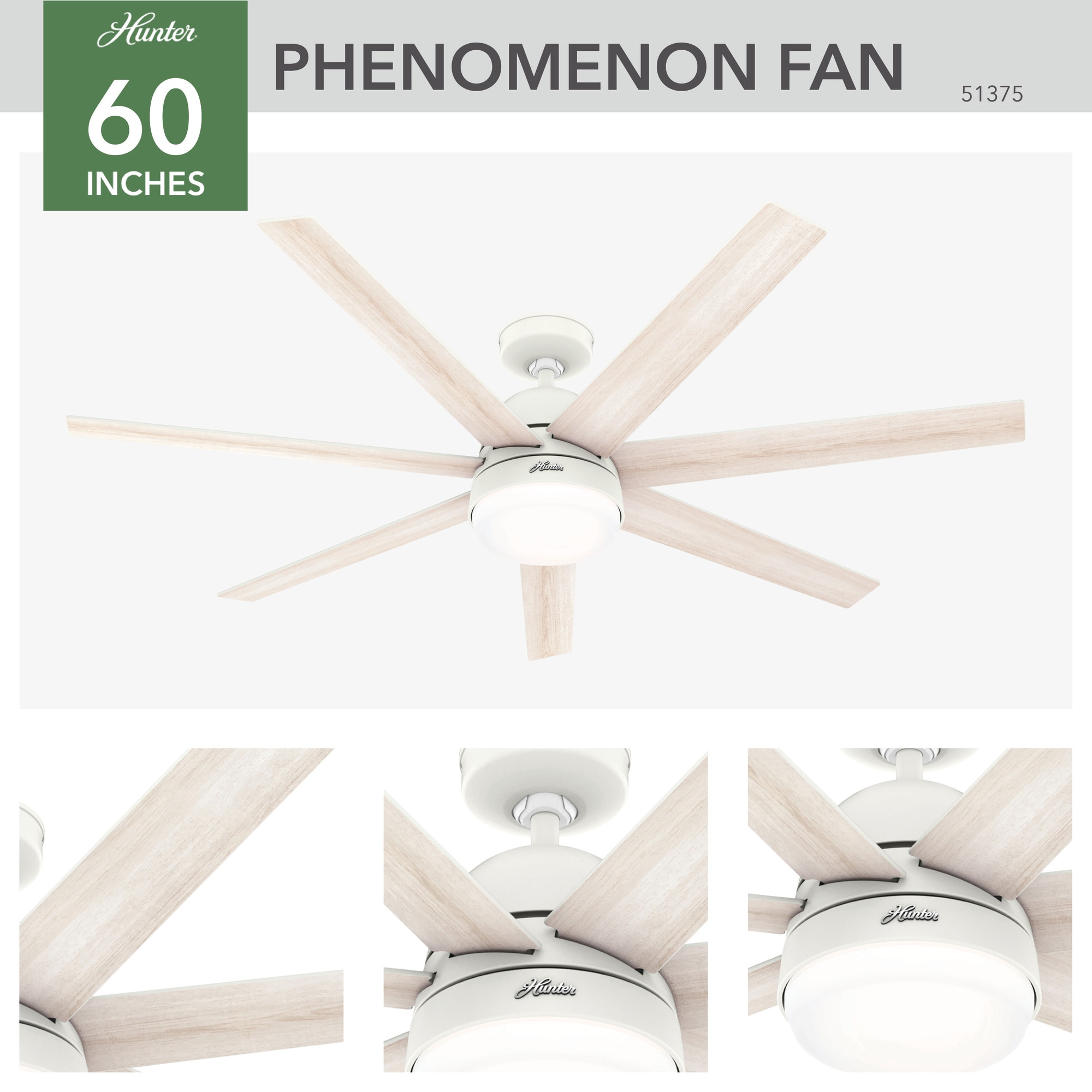 Hunter Phenomenon SIMPLEconnect 60-in Matte White with Bleached Alder ...