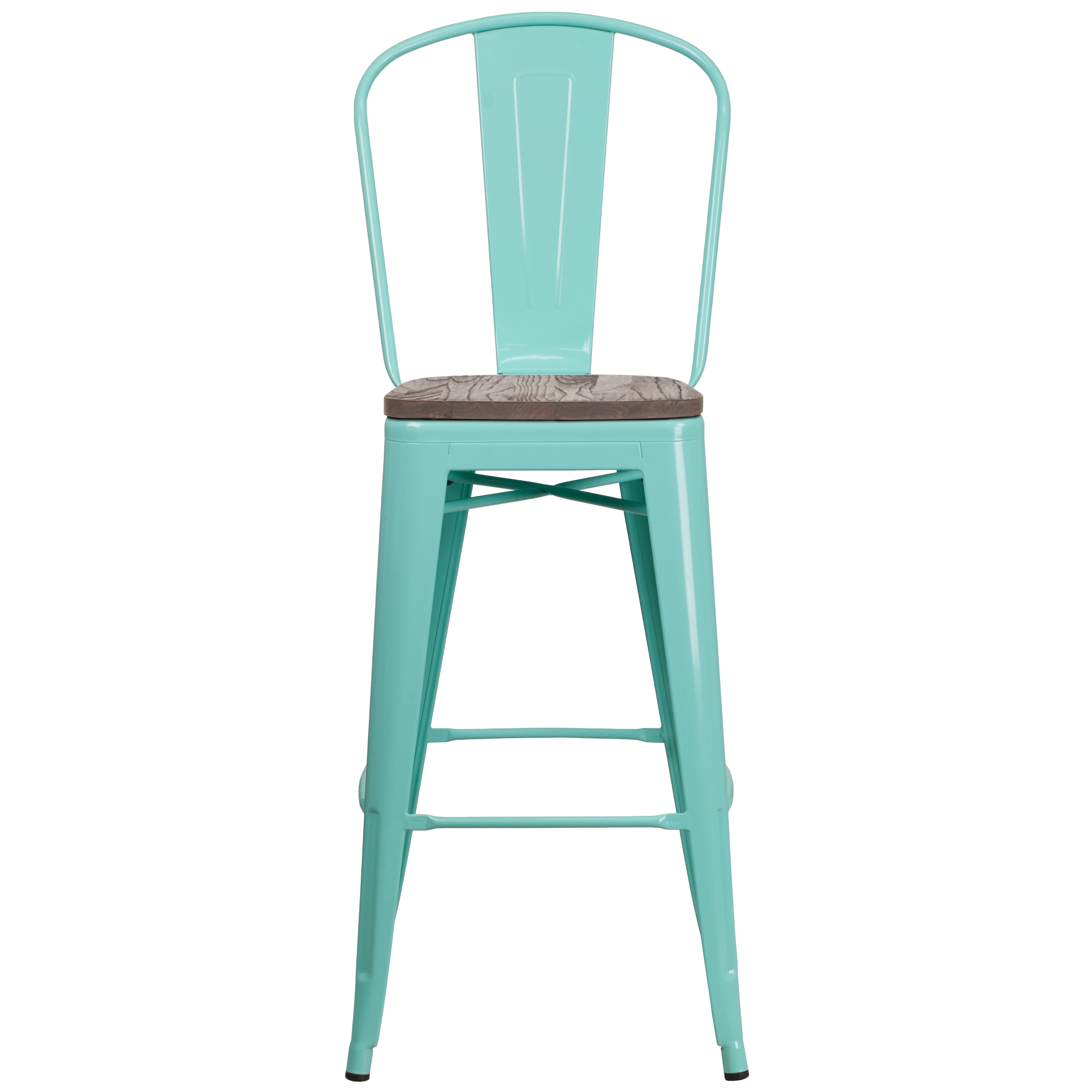 Flash Furniture 889142867746 Blake 4 Pk. 30-in High Mint Green Metal Barstool with Back and Wood Seat