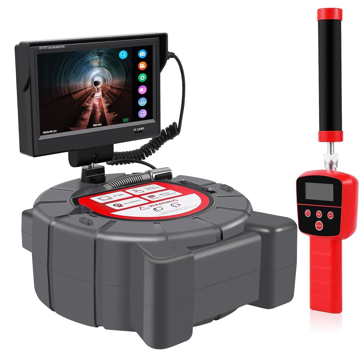 Qeetex LSHQPIS-00TLWVOO Sewer Camera with 512Hz Locator 165 ft Snake Camera with 9 Inch Touch HD Screen DVR and Adjustable LEDs Self Leveling 16 GB SD Card Waterproof IP68