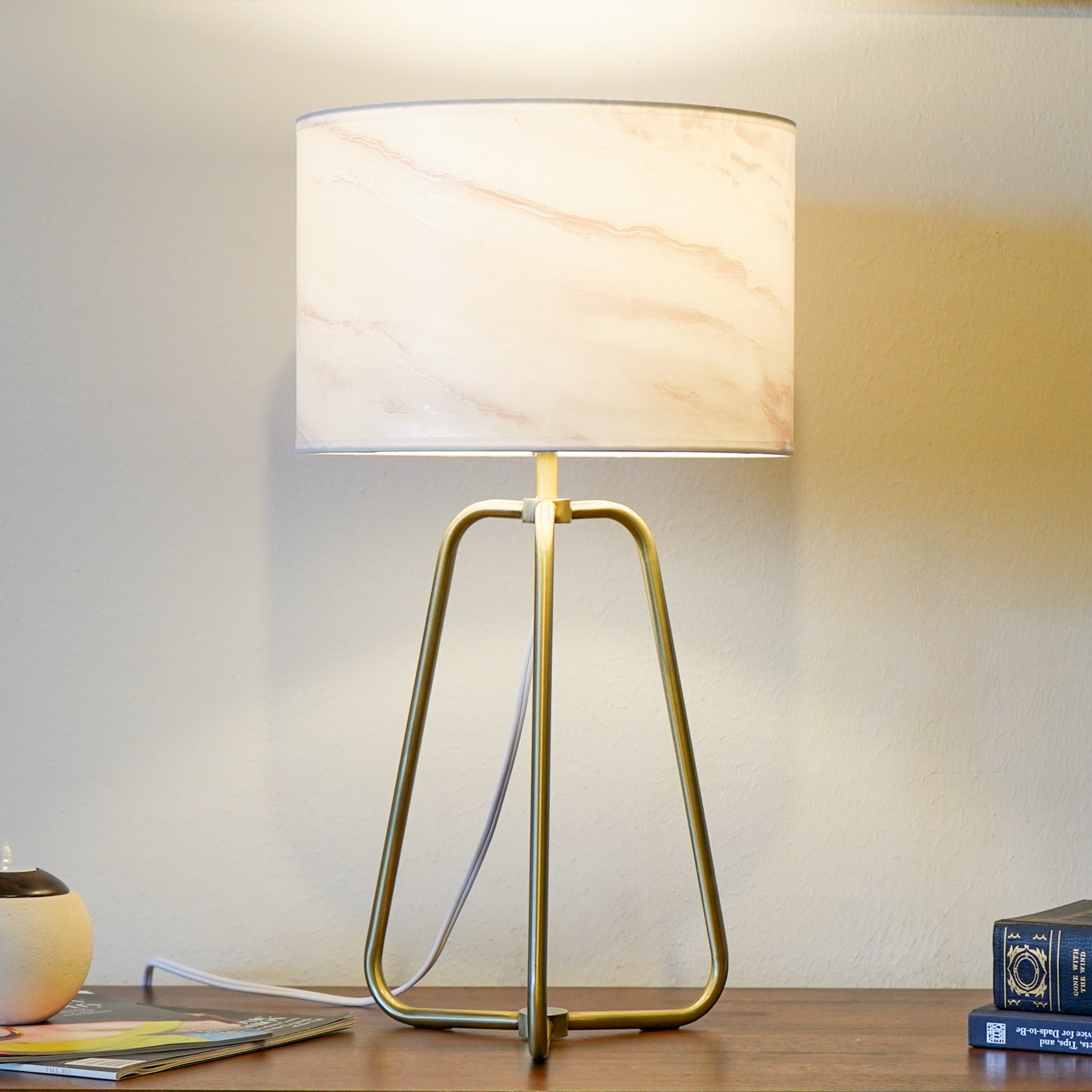 GDFStudio 335229 New Design Small Modern Stylish Desk Lamp In Stock In The United States Easy To Install Optima Marble Lampshade Table Lamp - Bronze 110V Metal Online Shift Switch Used for Bedside Table Lamp