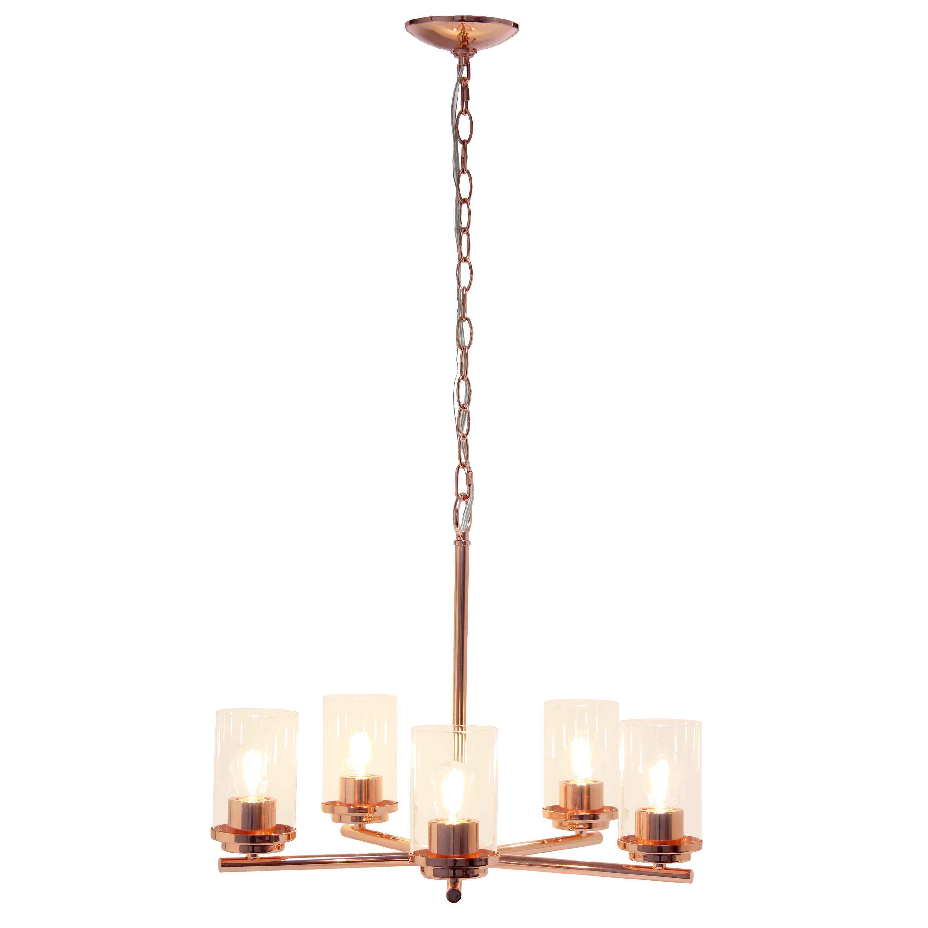 Elegant Rose Gold 5-Light Glass Pendant Chandelier, 20.5in