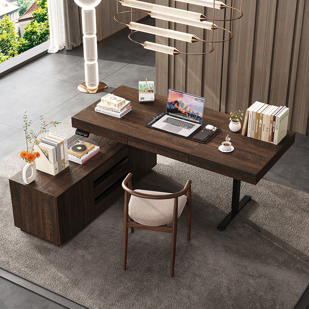 FUFU&GAGA Computer Desk 70.9-in Brown Modern/Contemporary Computer desk Hutch Included