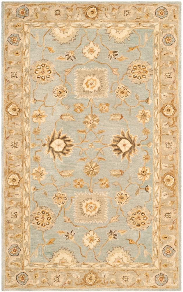 Safavieh AN556B-5 Anatolia Catal 5 x 8 (ft) Tufted Wool Gray Blue/Sage Rectangular Indoor Floral/Botanical Vintage Area rug