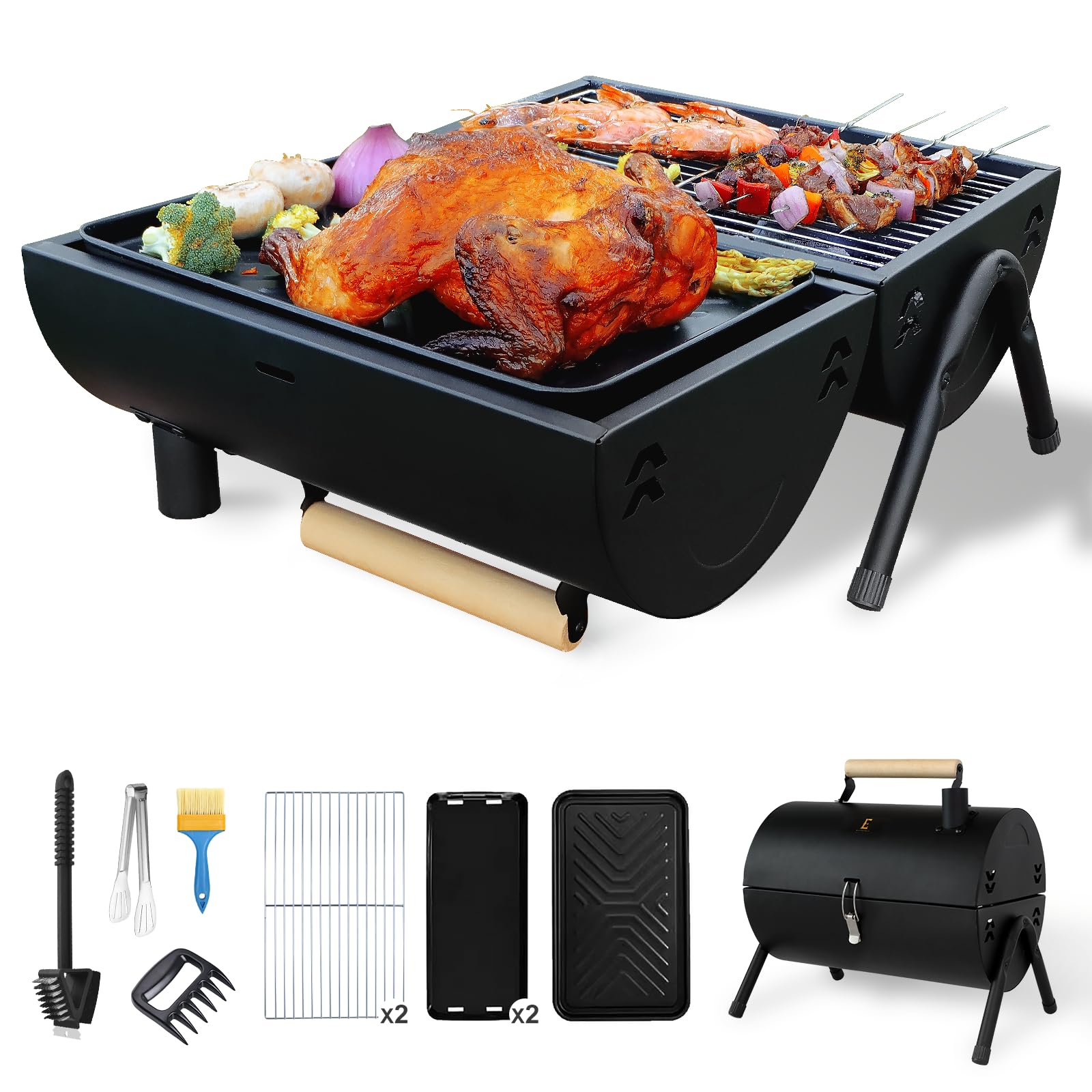 Yichuhaoxi Portable Charcoal Grill Folding Barbecue Set Double Sided ...