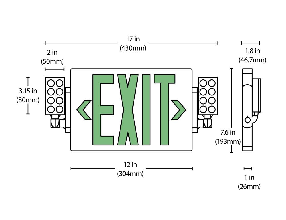Slim Green LED Emergency Exit Sign with Battery Backup