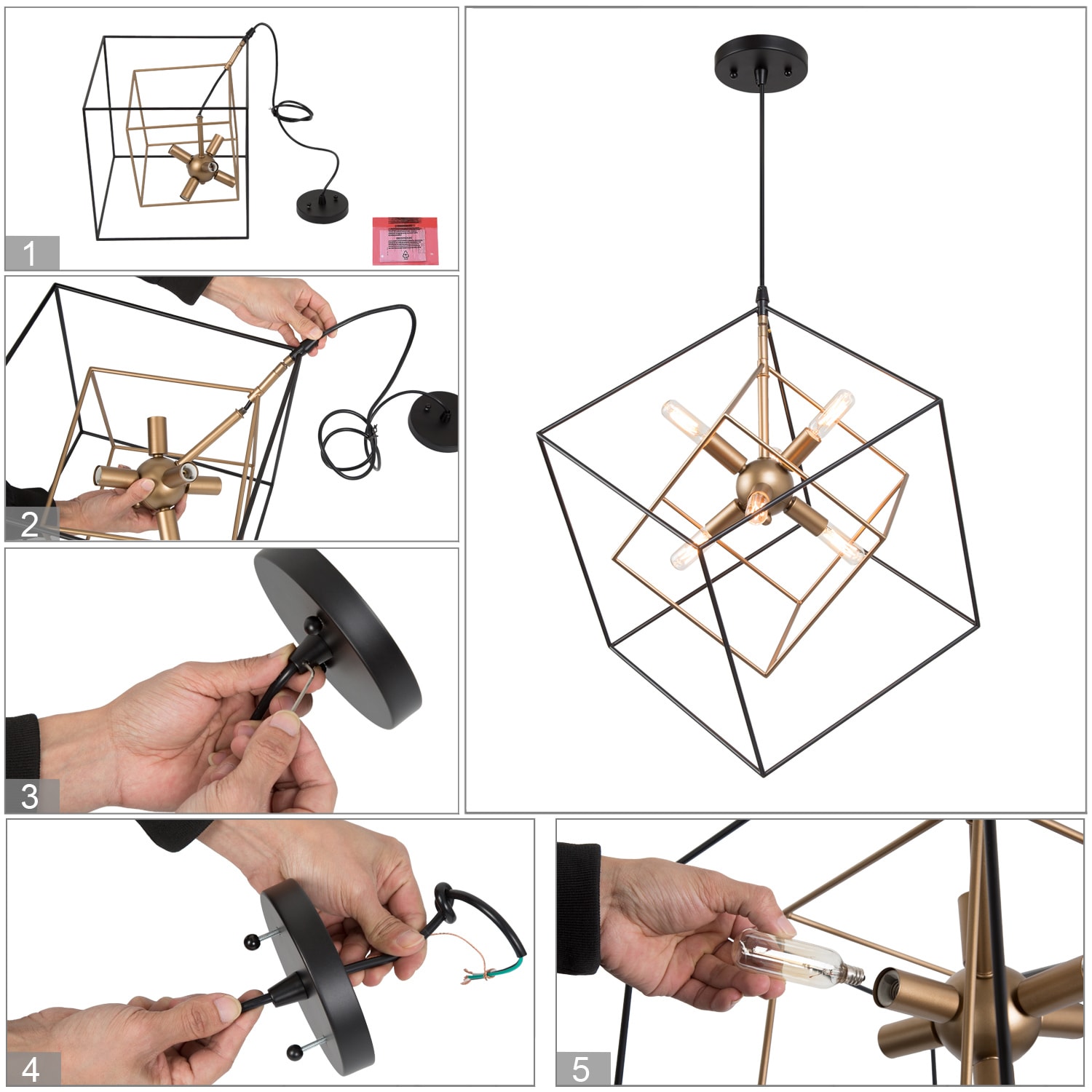 Abtercetor Matte Black Wrought Iron Cage LED Chandelier