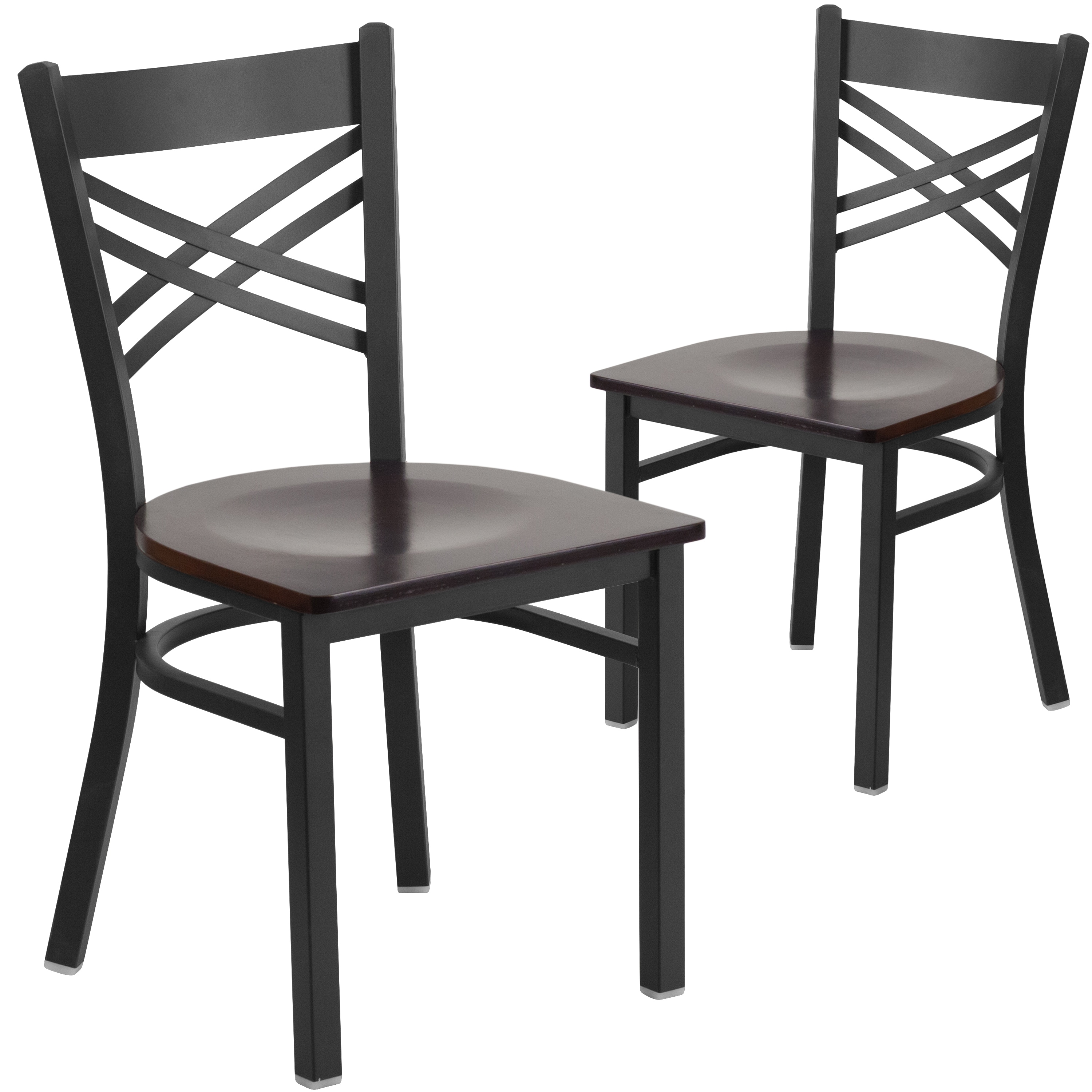 Flash Furniture - 2 Pack HERCULES Series Black X Back Metal Restaurant Chair - Walnut Wood Seat