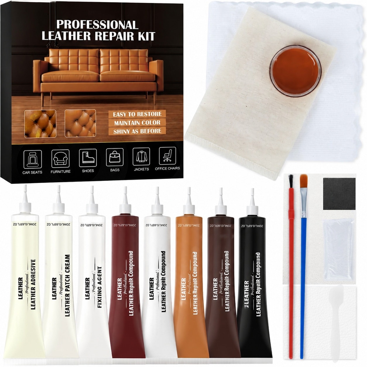 Linder Group Inc Leather Repair Kit for Car Seats Furniture and Couch Three Step Reinforcement Easy Instructions Customizable Colors Waterproof Fade Resistant