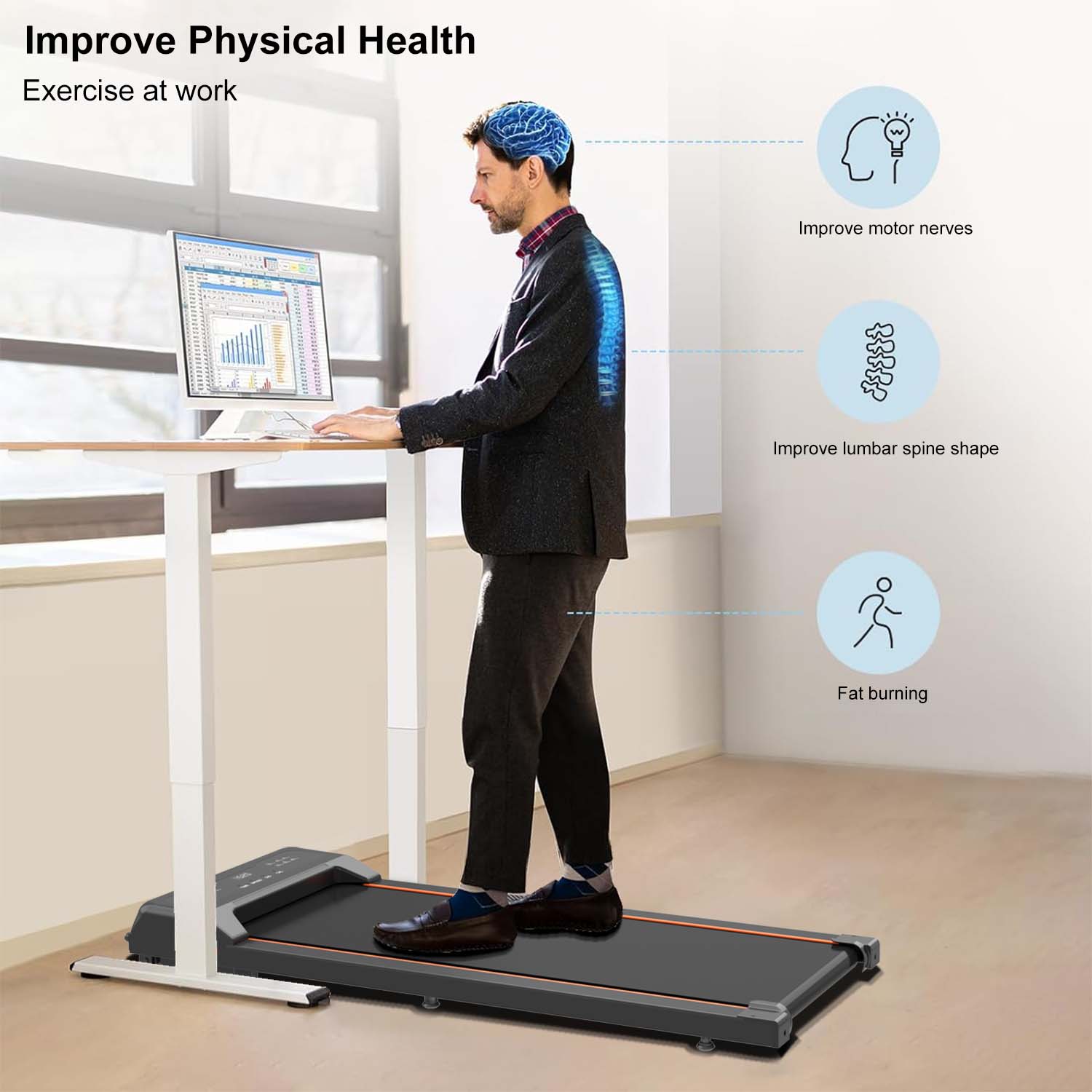 Flynama Walking Pad Under Desk Treadmill, LED Display and Remote ...