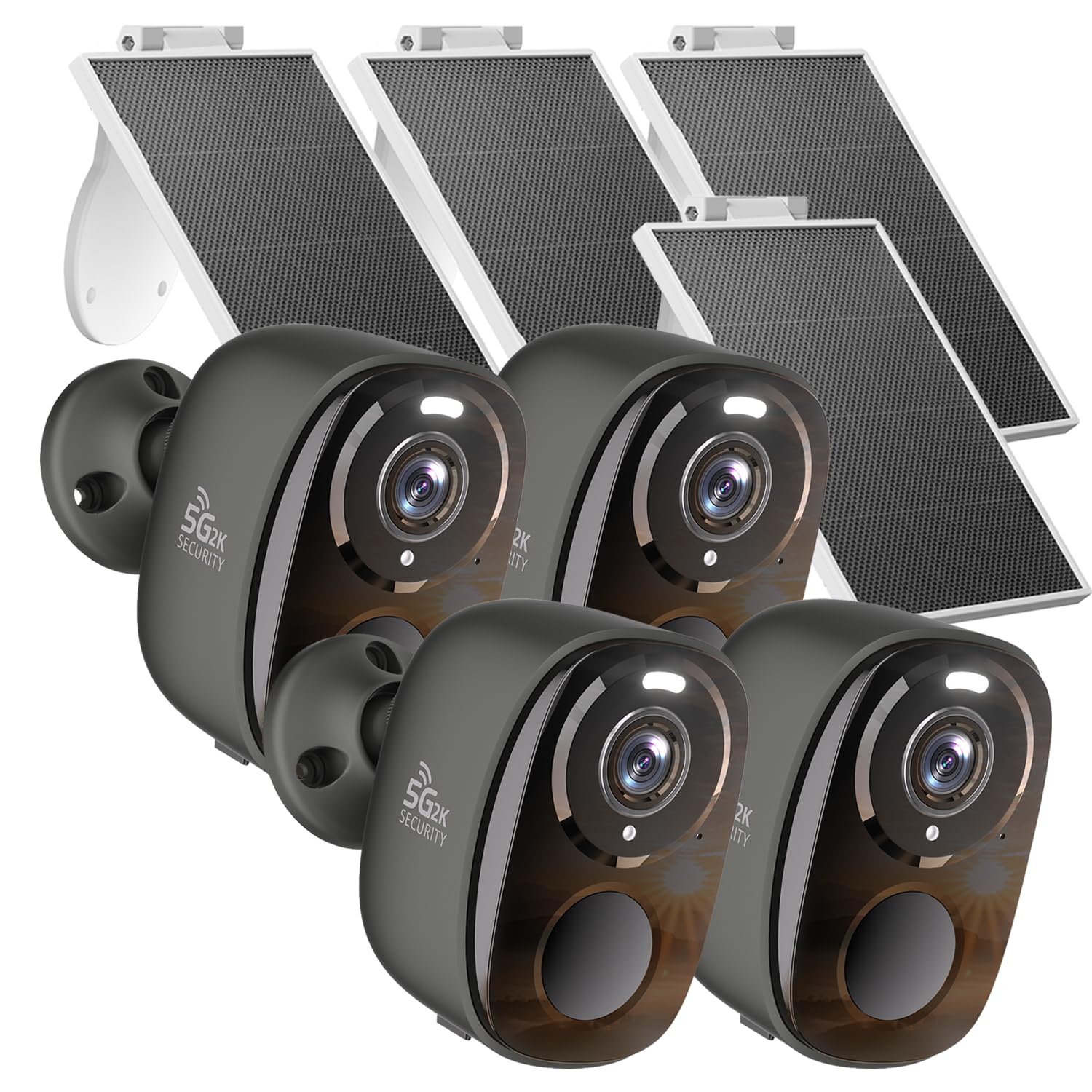Adrinfly  4pcs Solar Security Cameras Wireless Outdoor 5G 2.4G WiFi 3MP 2K Color Night Vision AI Detection Siren Two Way Talk IP65 Works with
