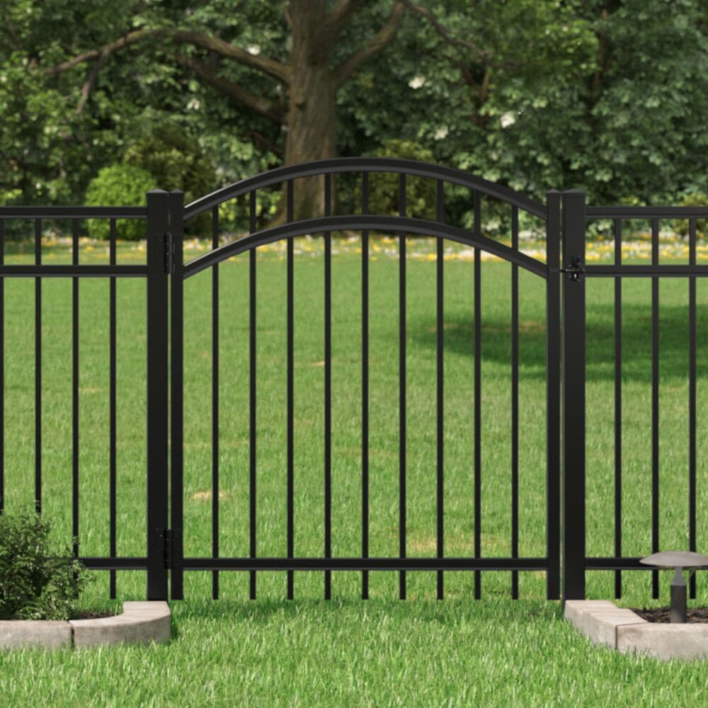 Freedom New Haven 4-ft H x 10-ft W Black Aluminum Spaced Picket Arched-top Decorative Fence Gate
