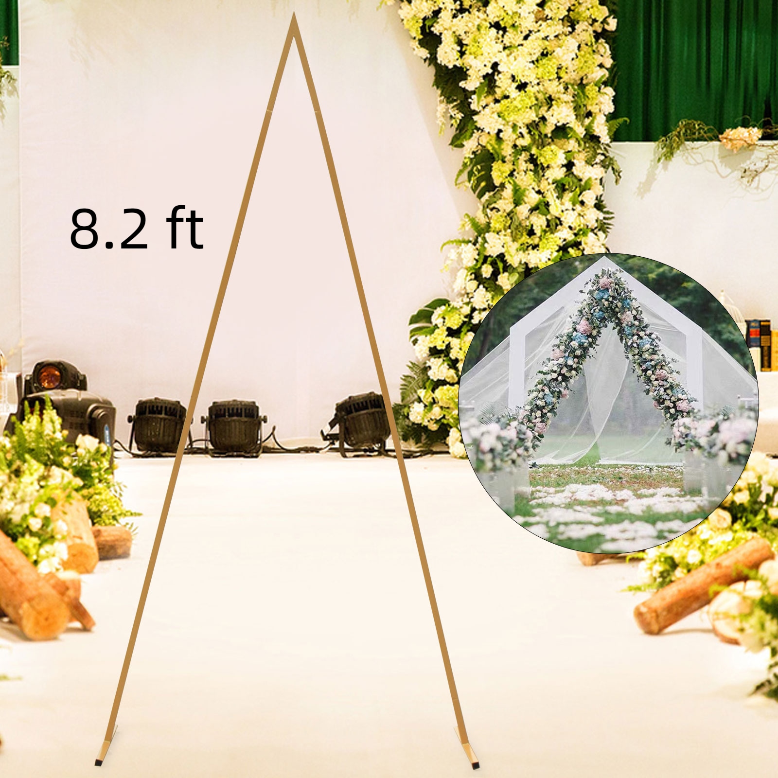 CNCEST 8.2-ft W x 4.1-ft H Gold Triangle Metal Wedding Arch Garden ...