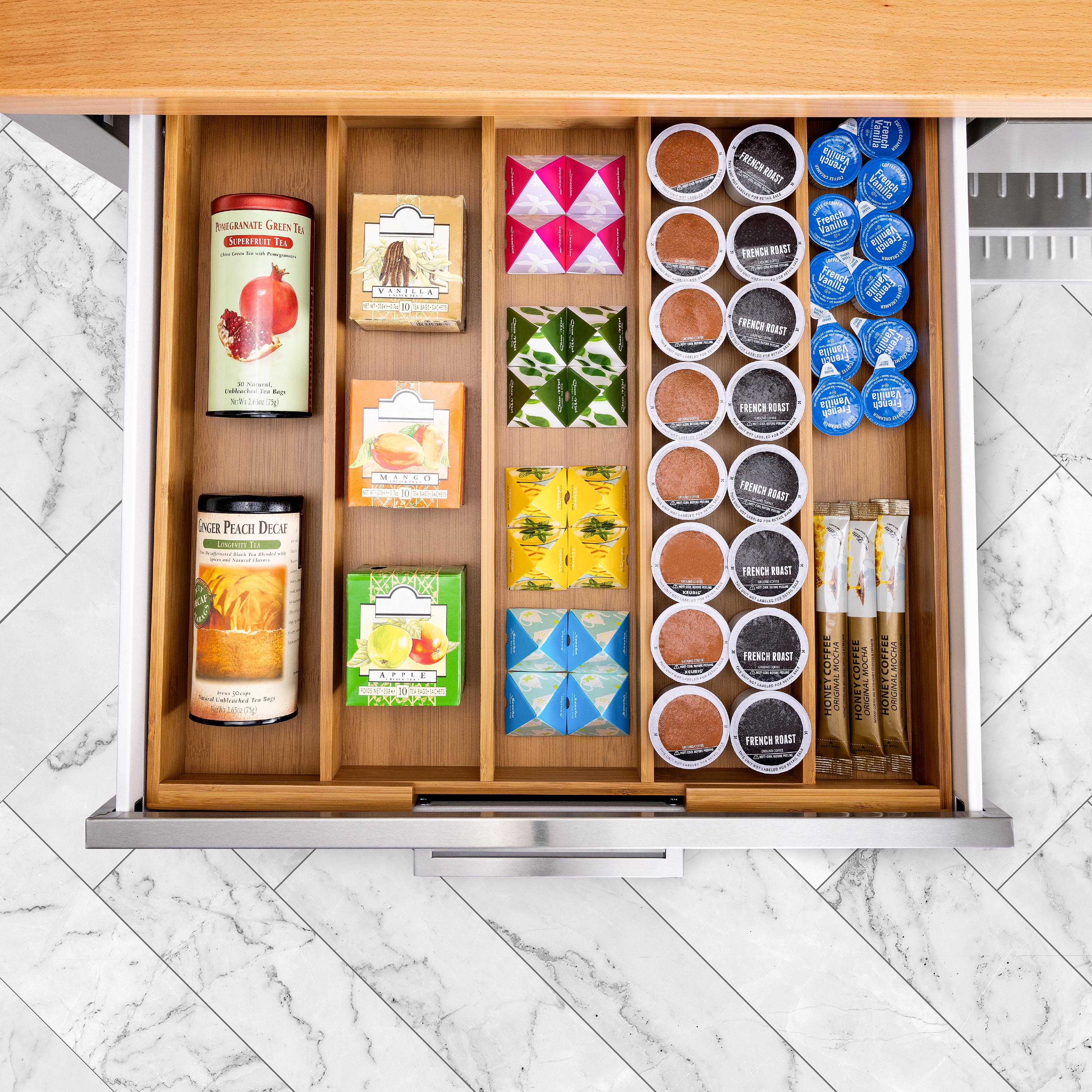 Expandable Bamboo 5-Compartment Cutlery Drawer Organizer