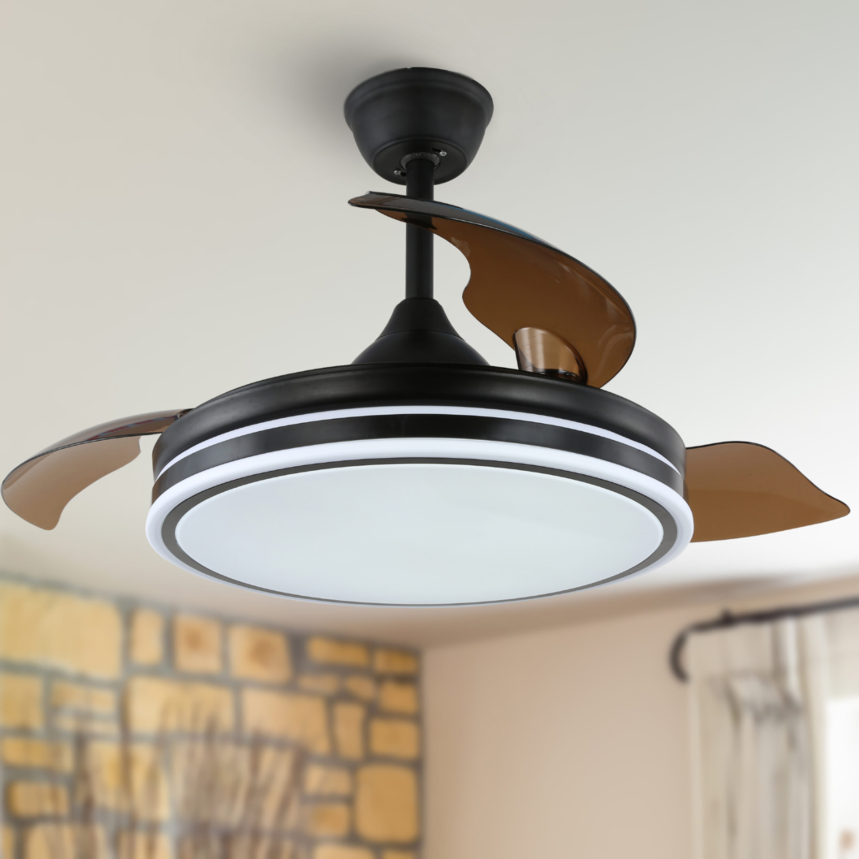 Oaks Decor BD4252-B Mogan 42-in Color-Changing Integrated LED Black with Clear Blades Fandelier Ceiling Fan With Light - Remote Included ( 3 -Blade )