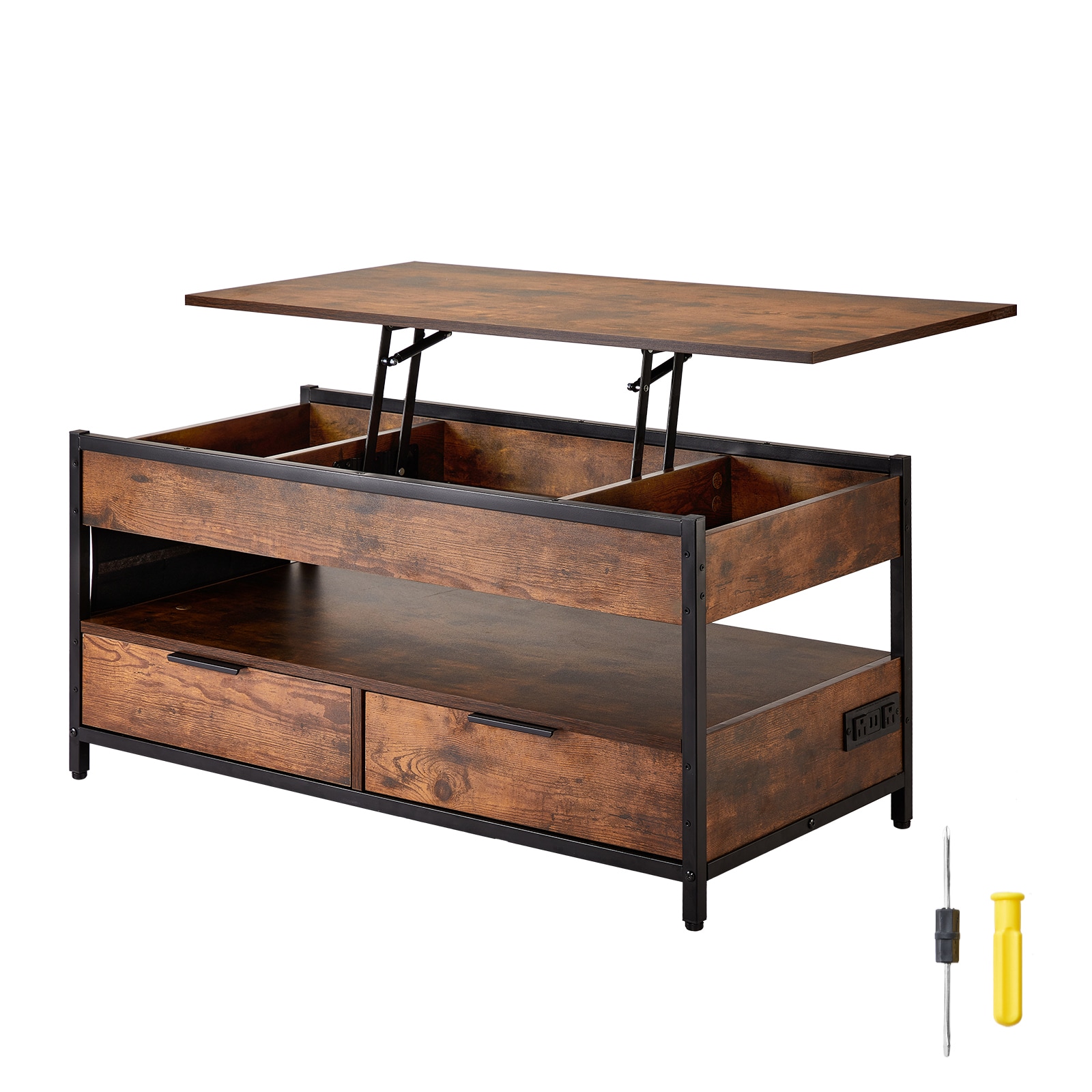 SVOPES SVOPESKFZZFX309214V1 19.61-in W x 18.9-in H Brown Wood Rectangular Modern End Table with Storage Assembly Required